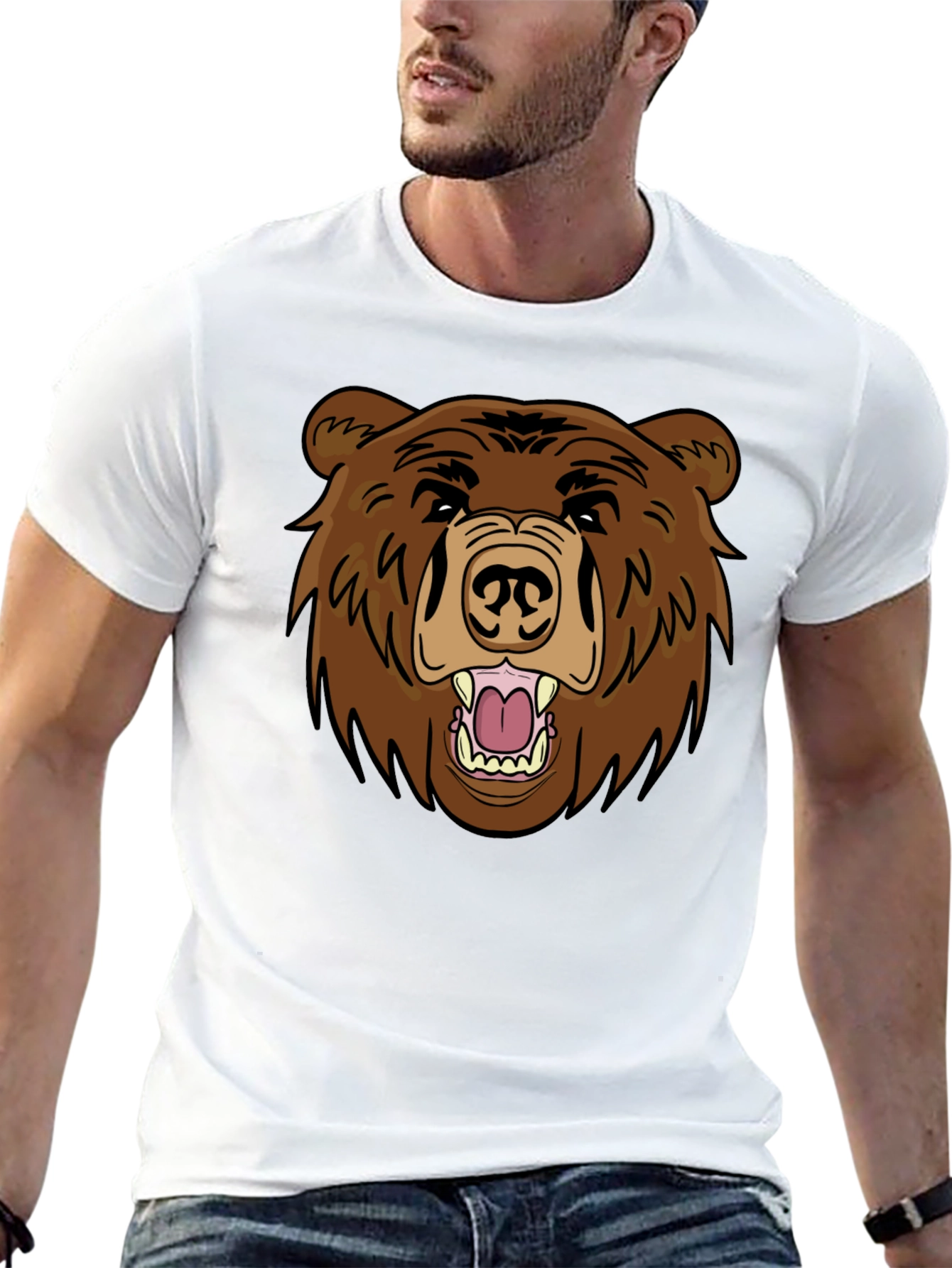 Black Men's Black T-Shirt with Brown Bear Graphic view 13