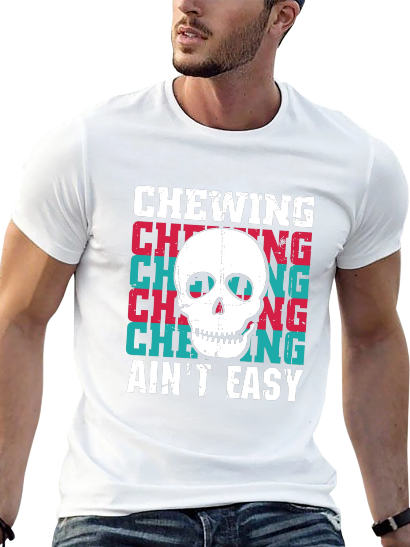 Black Chewing Ain't Easy Skull Graphic Tee view 13