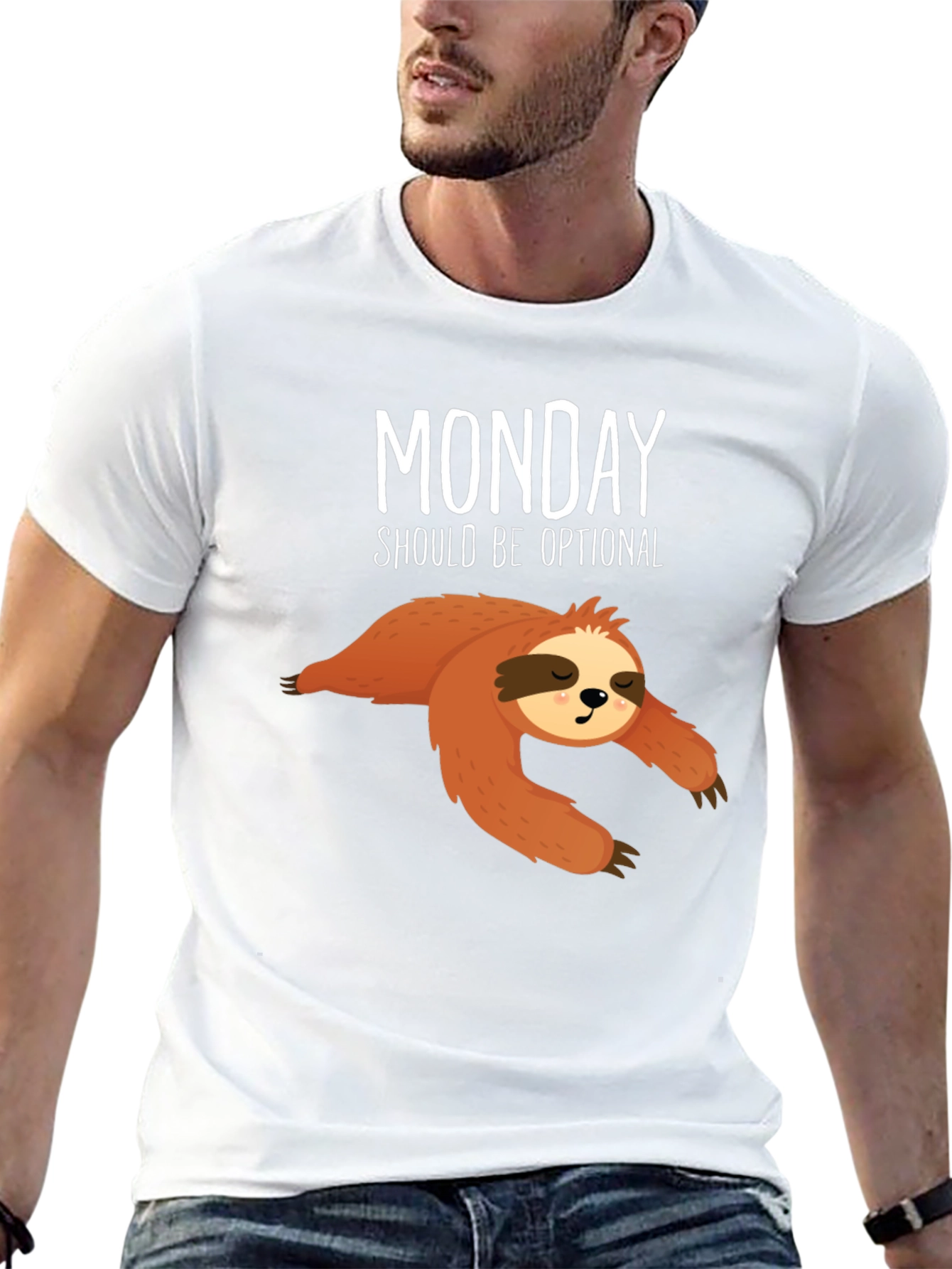 Black Funny Sloth Monday T-Shirt view 13