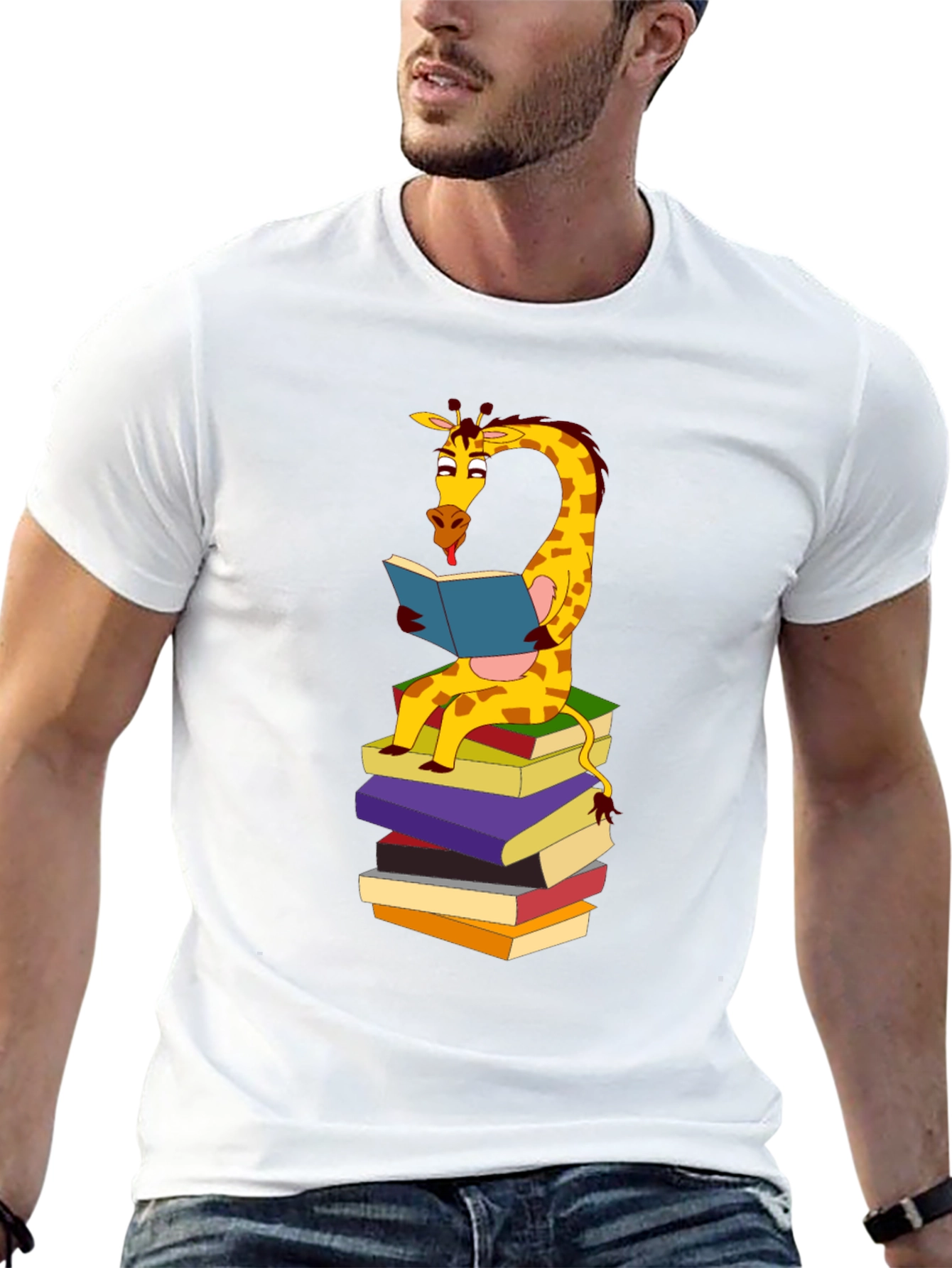 Black Reading Giraffe Graphic Tee - Black Cotton Blend view 13