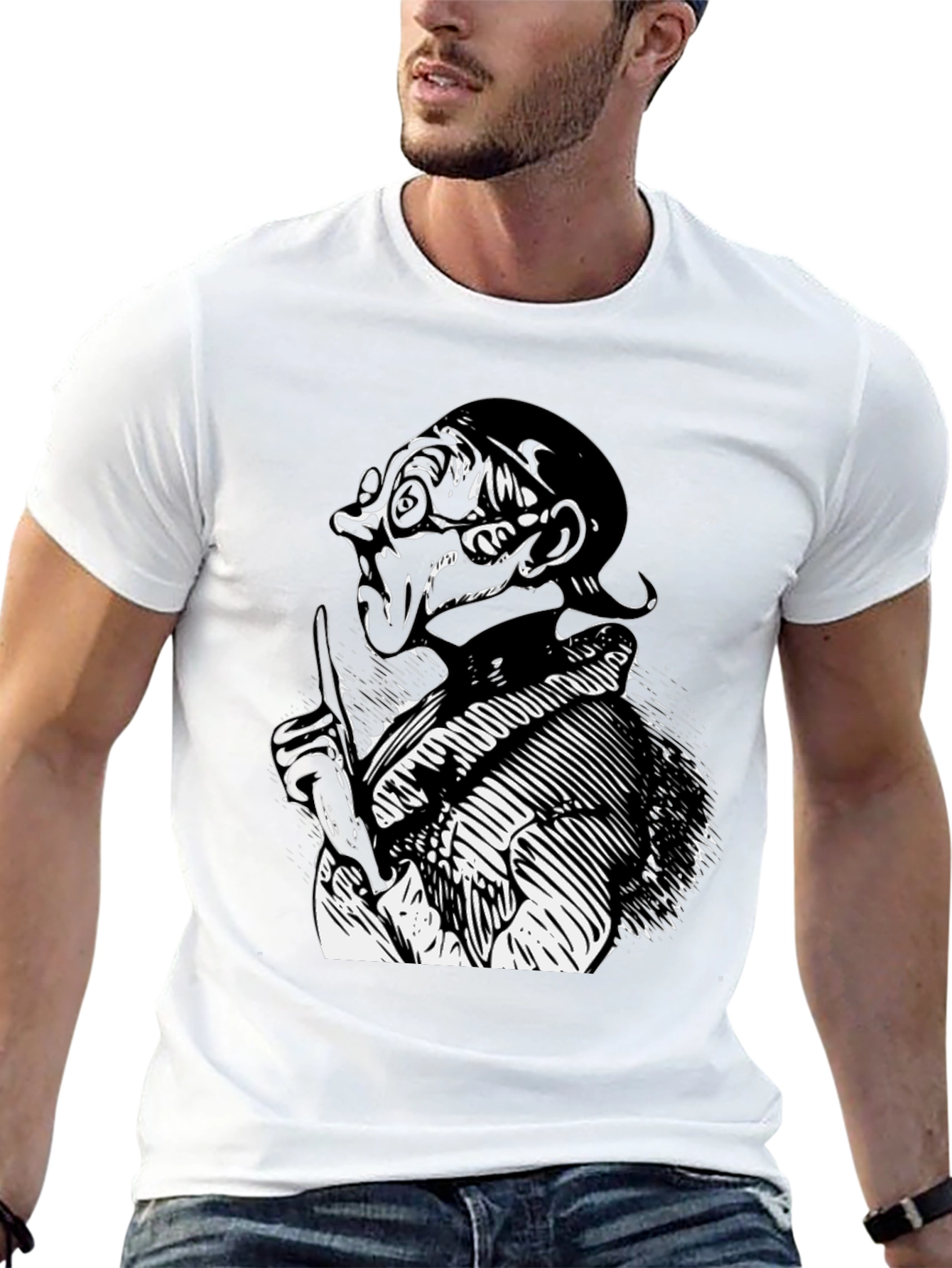 Black Black T-Shirt with Illustrated Figure view 13
