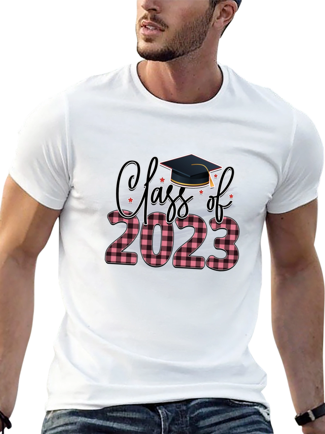 Black Class of 2023 Plaid Graduation T-Shirt view 13