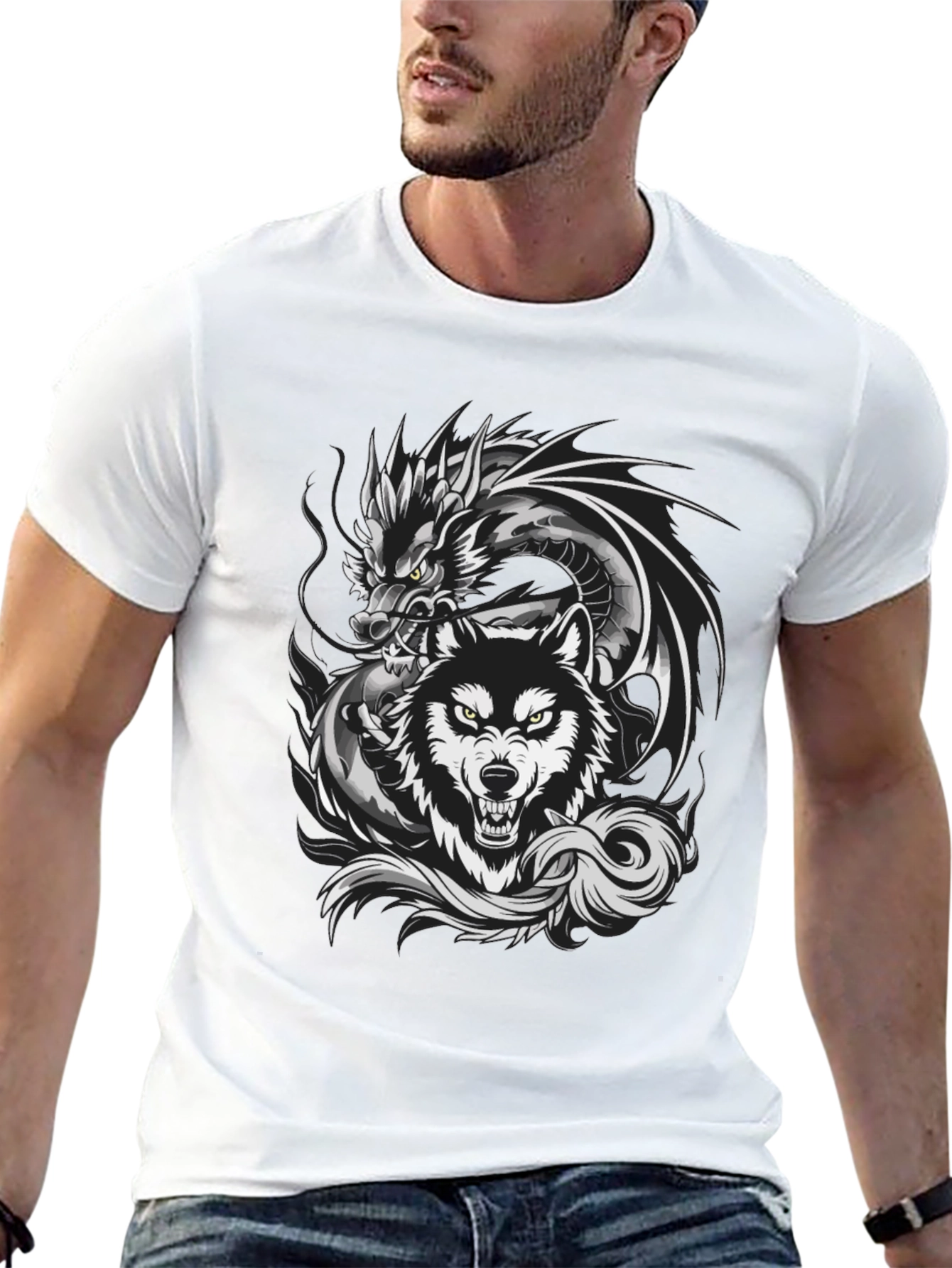 Black Dragon Wolf Graphic Tee - Fierce Design view 13