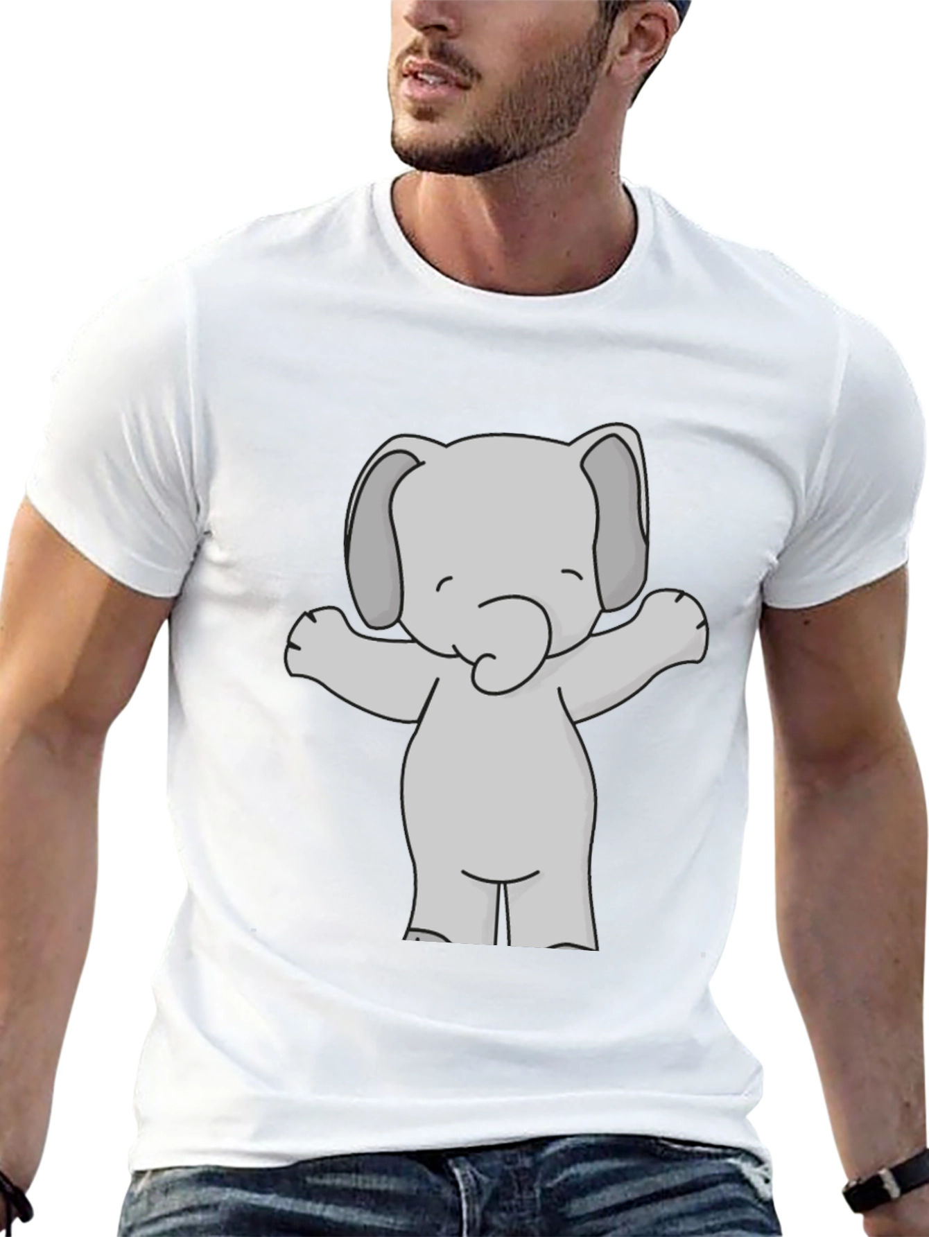 Black Cute Elephant Graphic Tee - Black Unisex T-Shirt view 13