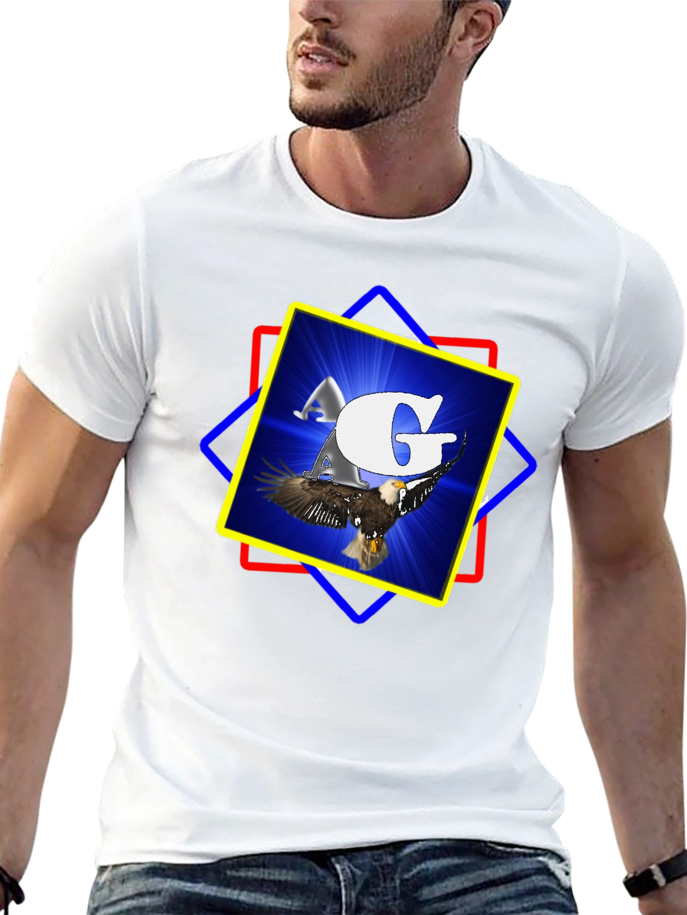 Black Eagle & Letter Graphic Tee - Cool Design view 13