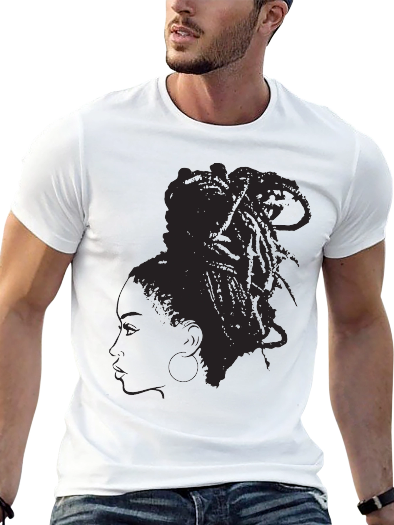 Black Silhouette Dreadlocks T-Shirt - Stylish Black Tee view 13