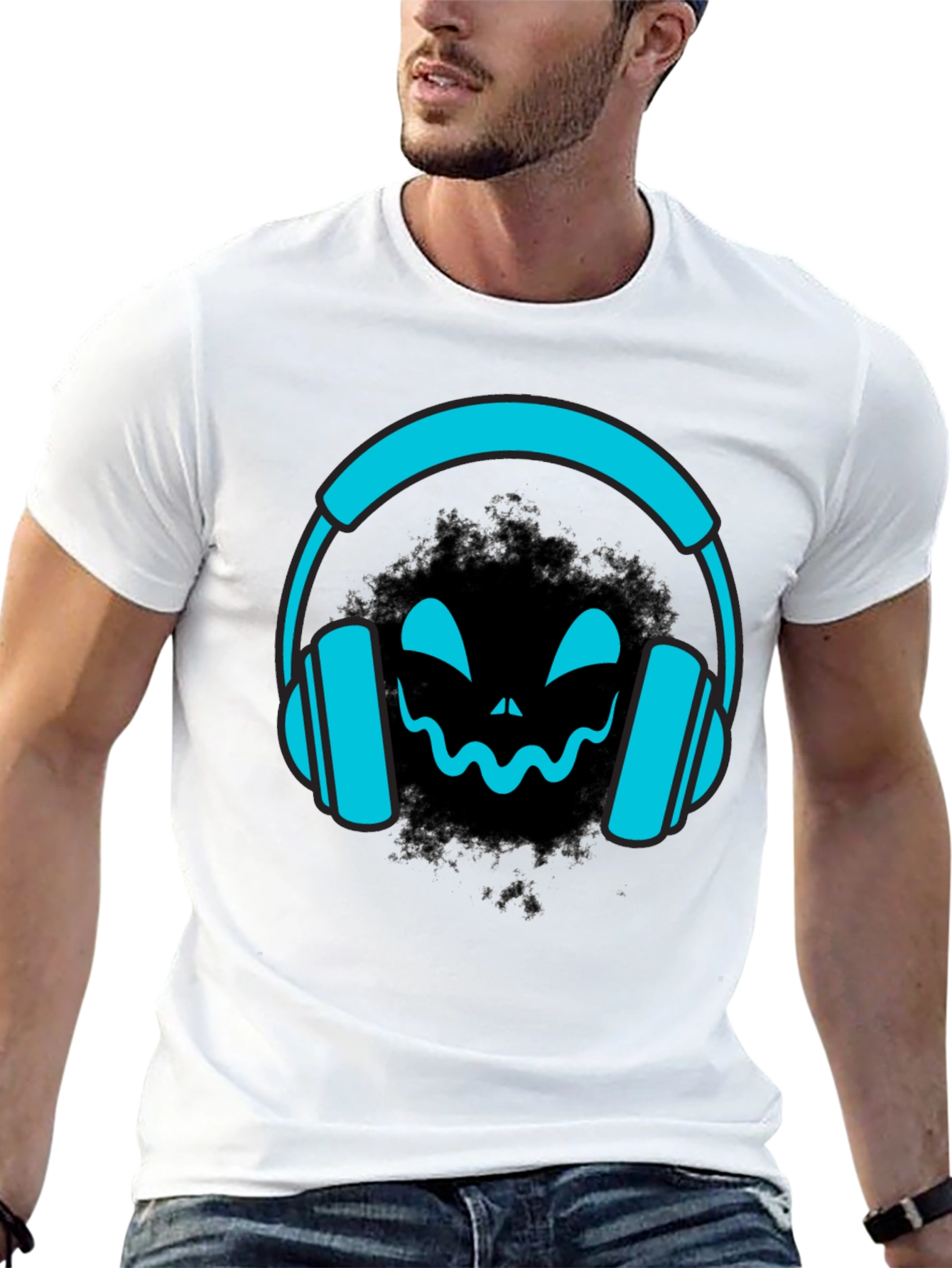 Black DJ Headphone Halloween Black T-Shirt view 13