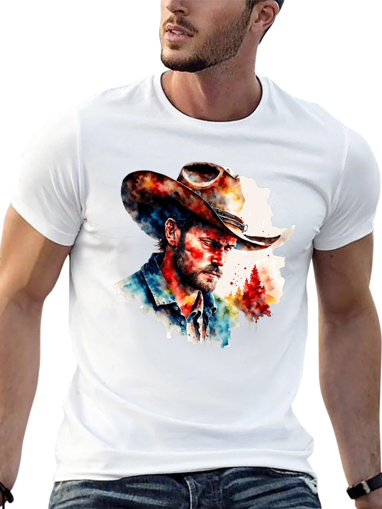 Black Watercolor Cowboy T-Shirt - Western Style view 13