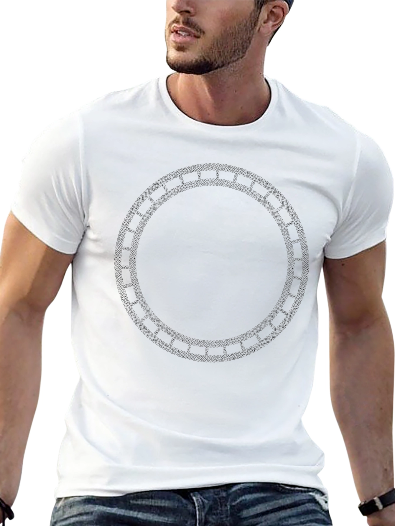 Black Black Graphic Tee with Intricate Circle Design view 13