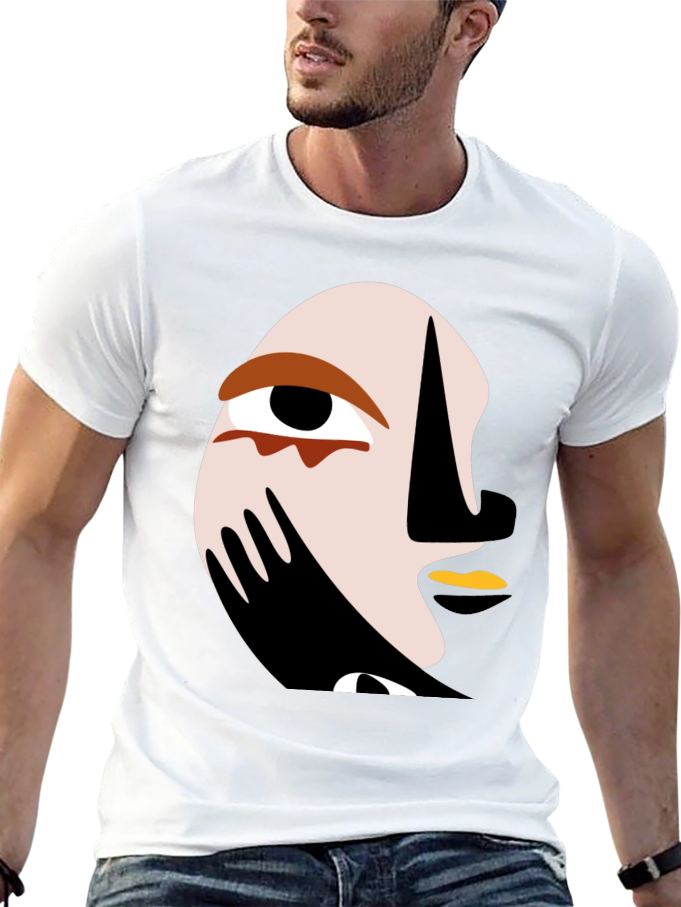 Black Abstract Face Graphic Tee - Modern Art T-Shirt view 13
