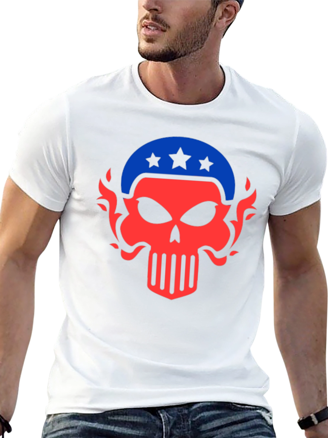 Black Patriotic Skull Graphic Tee - Men's Black T-Shirt view 13