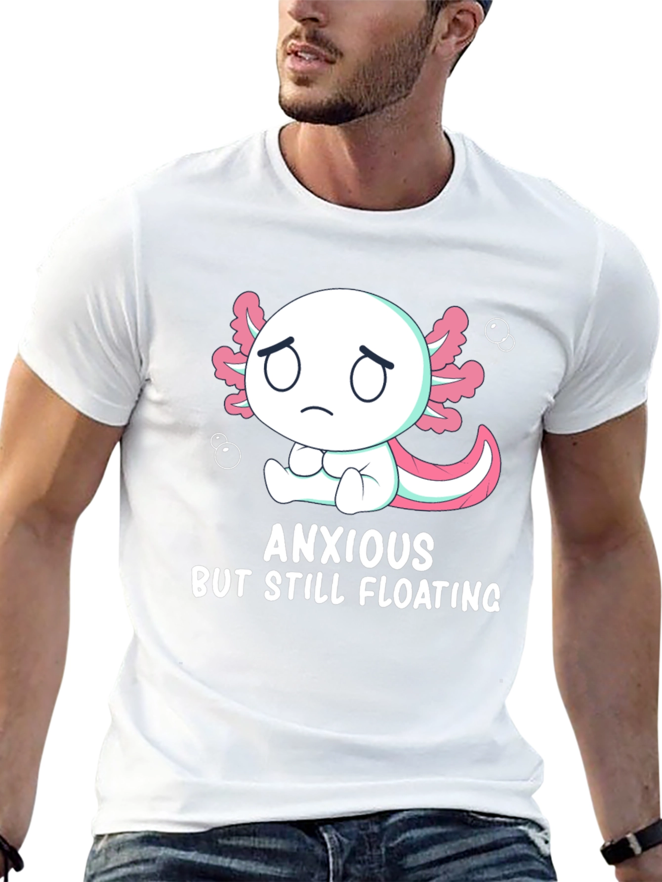 Black Anxious But Still Floating Axolotl T-Shirt view 13