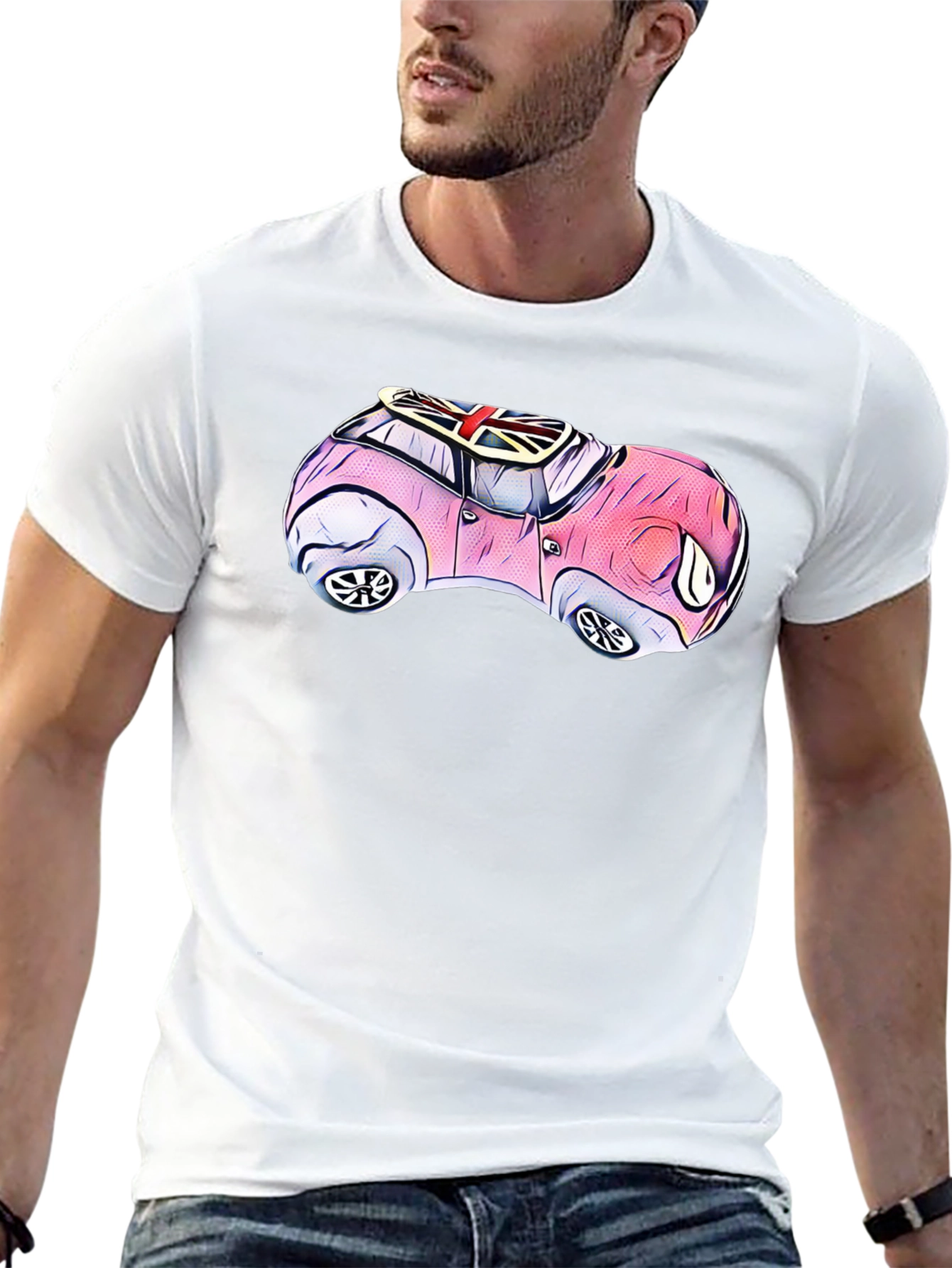 Black Cartoon Car T-Shirt - British Flag Design view 13