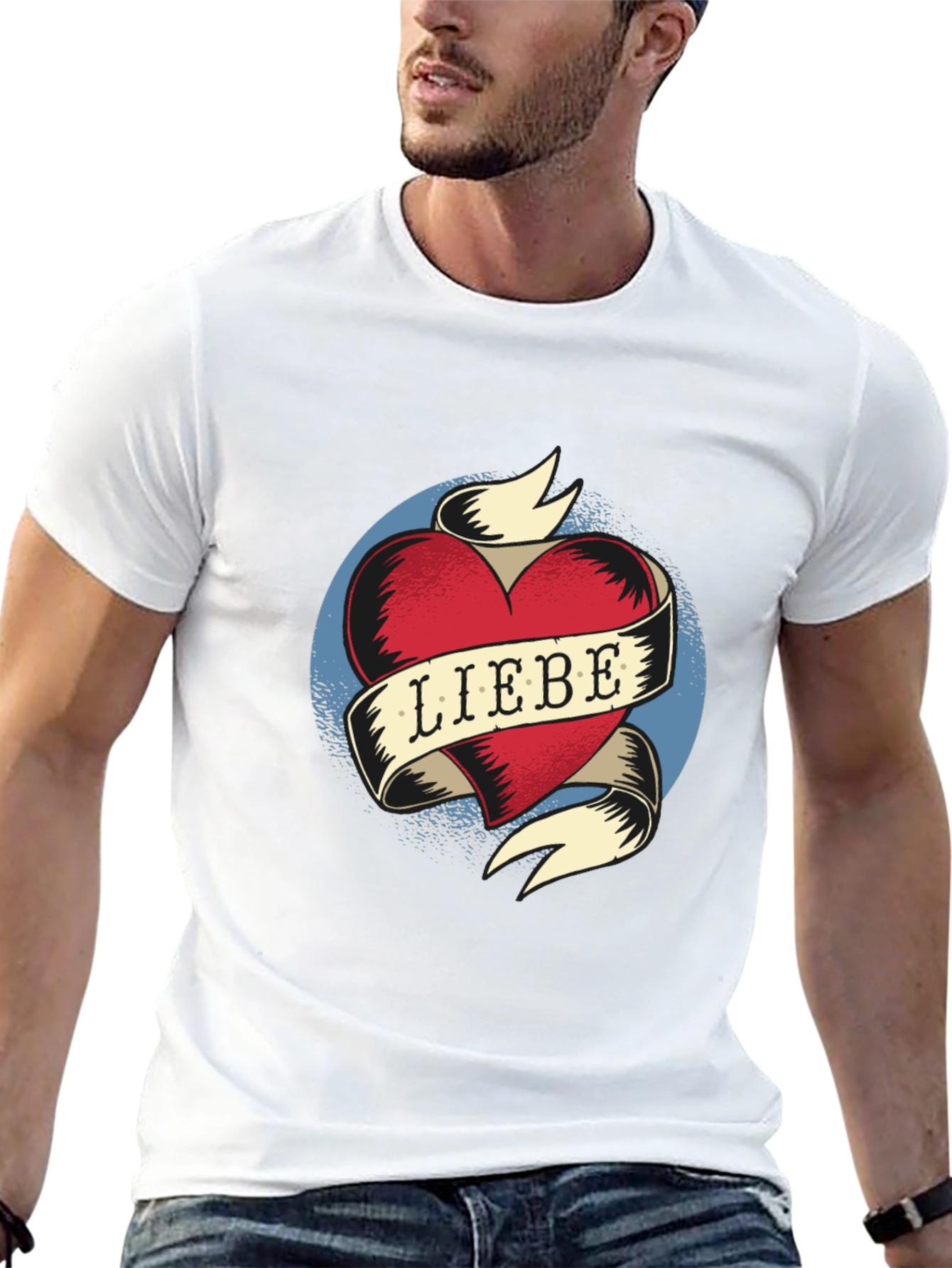 Black Liebe Heart Tattoo Graphic T-Shirt view 13