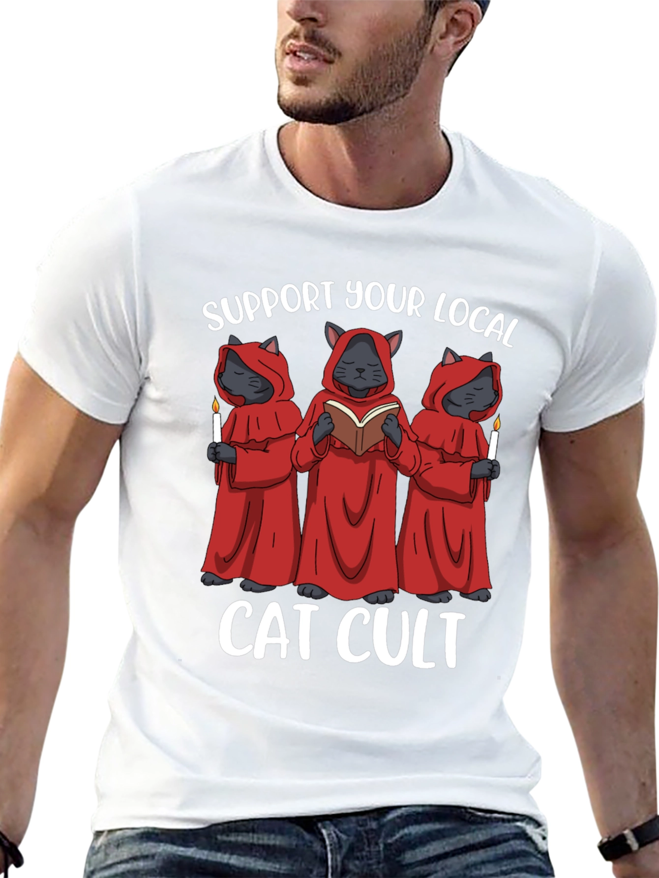 Black Support Your Local Cat Cult T-Shirt view 13