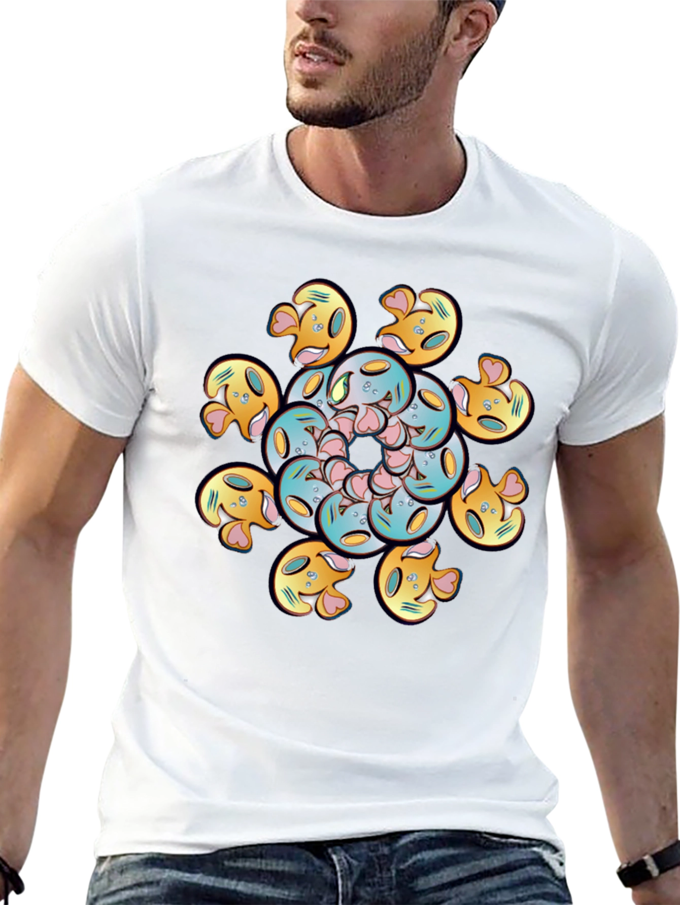 Black Whimsical Emoji Mandala Tee view 13