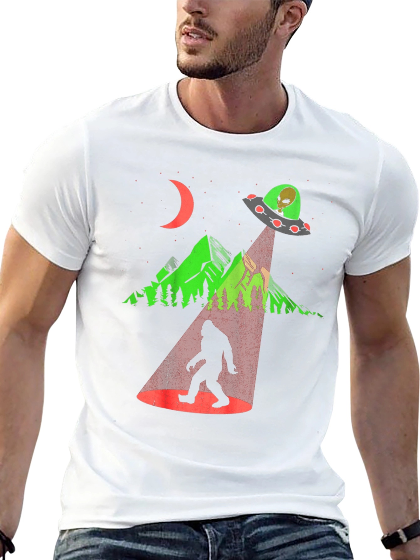 Black UFO Abduction Bigfoot Graphic Tee view 13