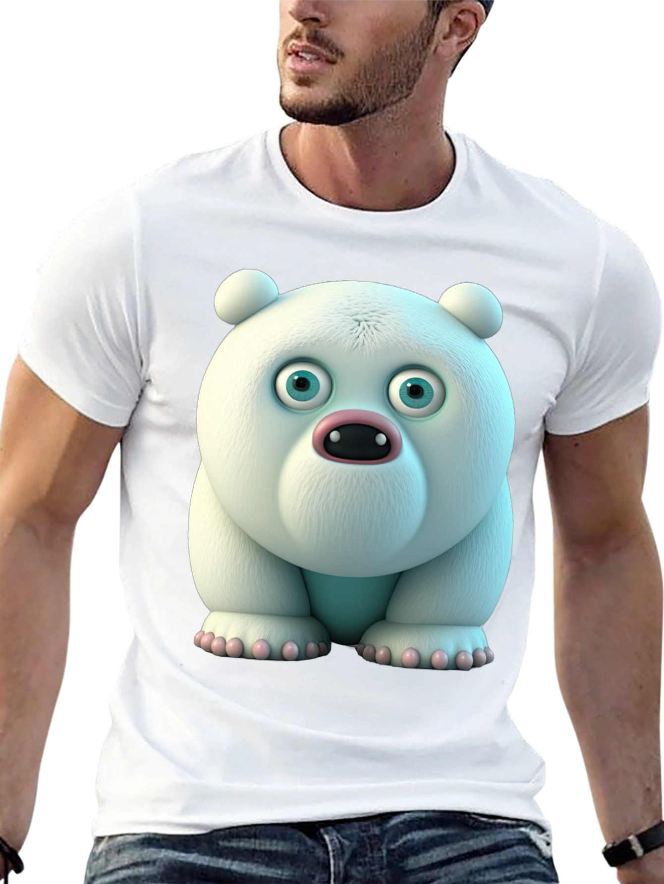 Black Cartoon Polar Bear Graphic Tee - Unique Animal Design view 13