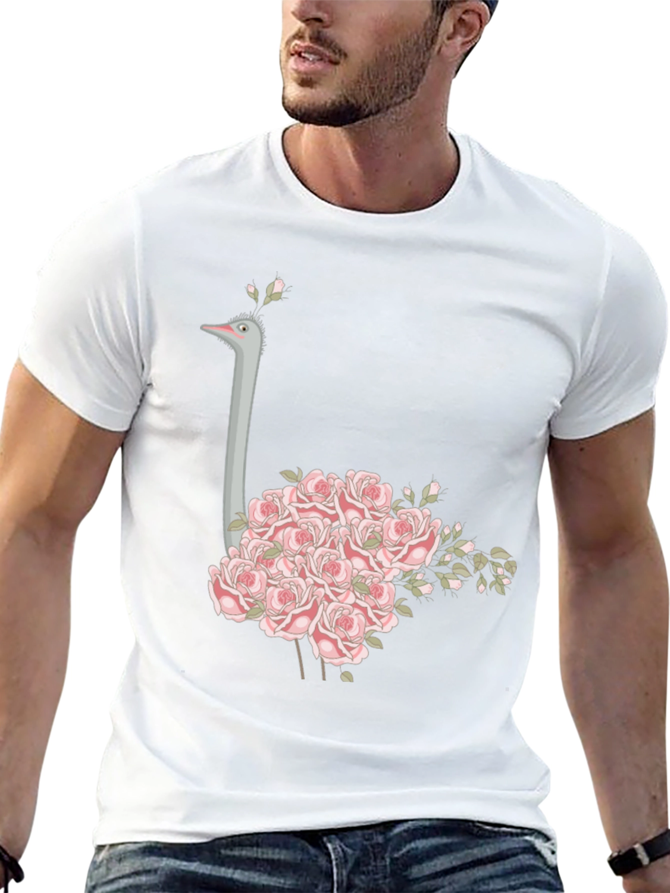 Black Ostrich Floral T-Shirt - Unique Graphic Tee view 13