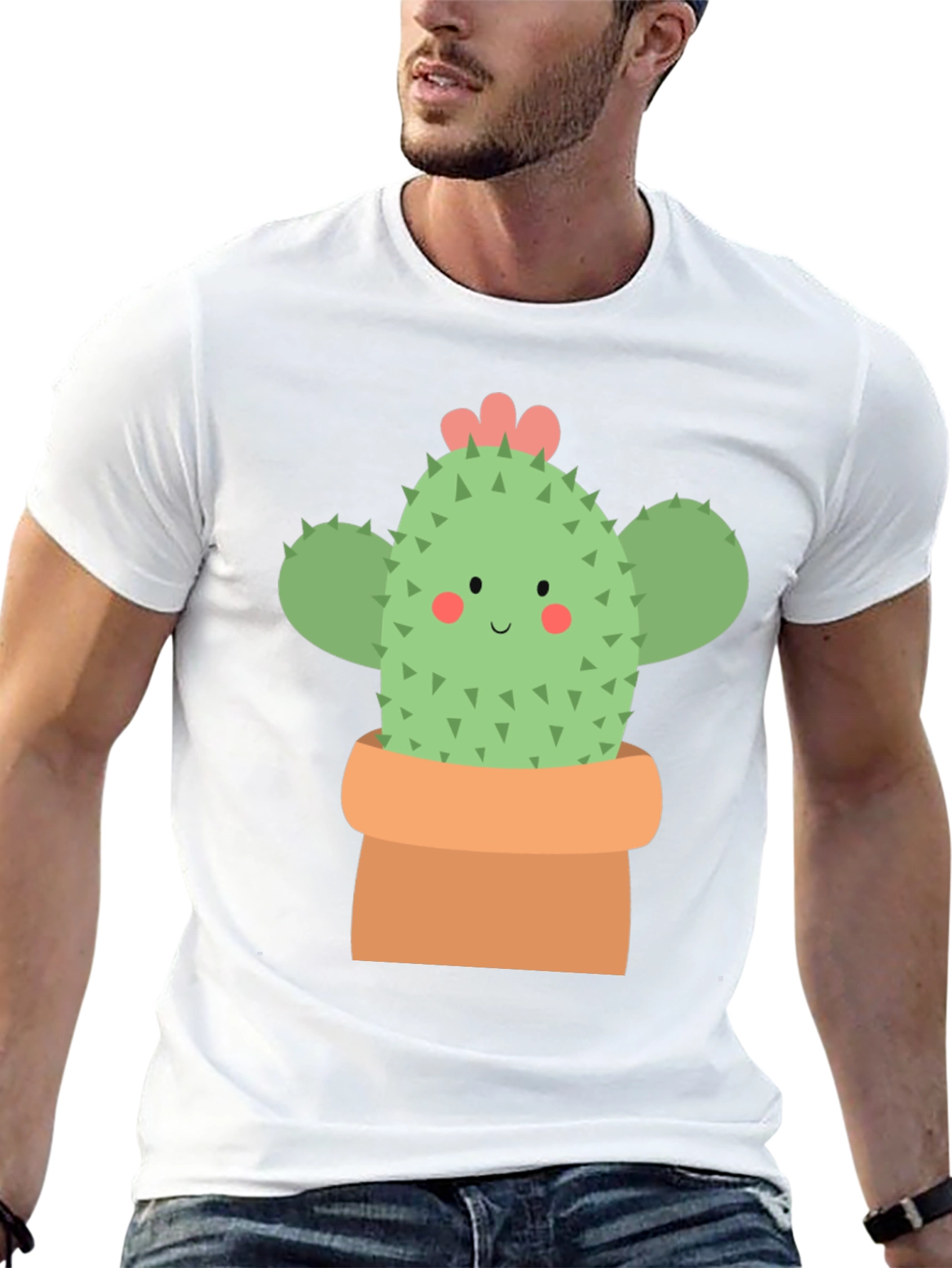 Black Cute Cactus Graphic Tee - Black Unisex T-Shirt view 13