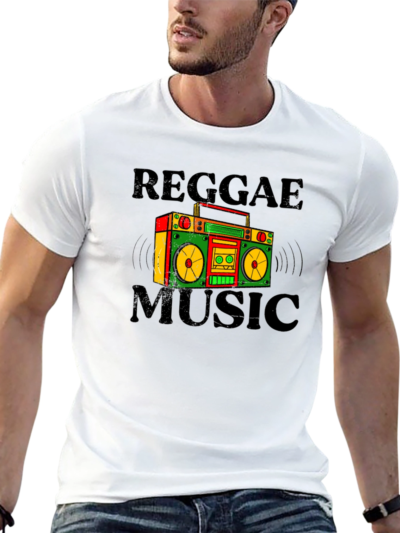 Black Reggae Music Boombox Graphic T-Shirt view 13