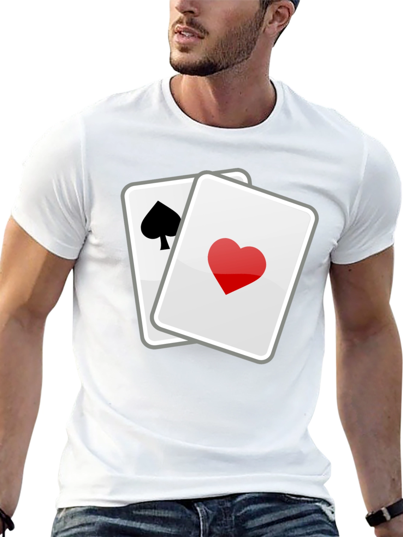 Black Lucky Hand T-Shirt - Spade & Heart Cards Graphic Tee view 13