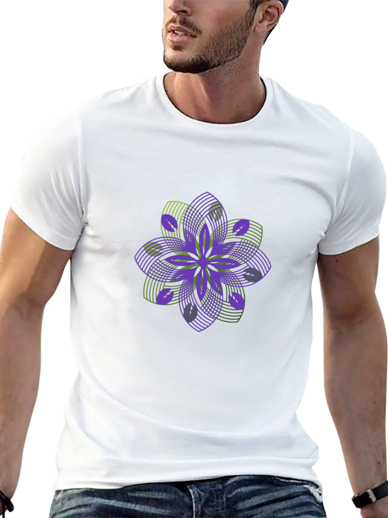 Black Geometric Flower Graphic Black T-Shirt view 13