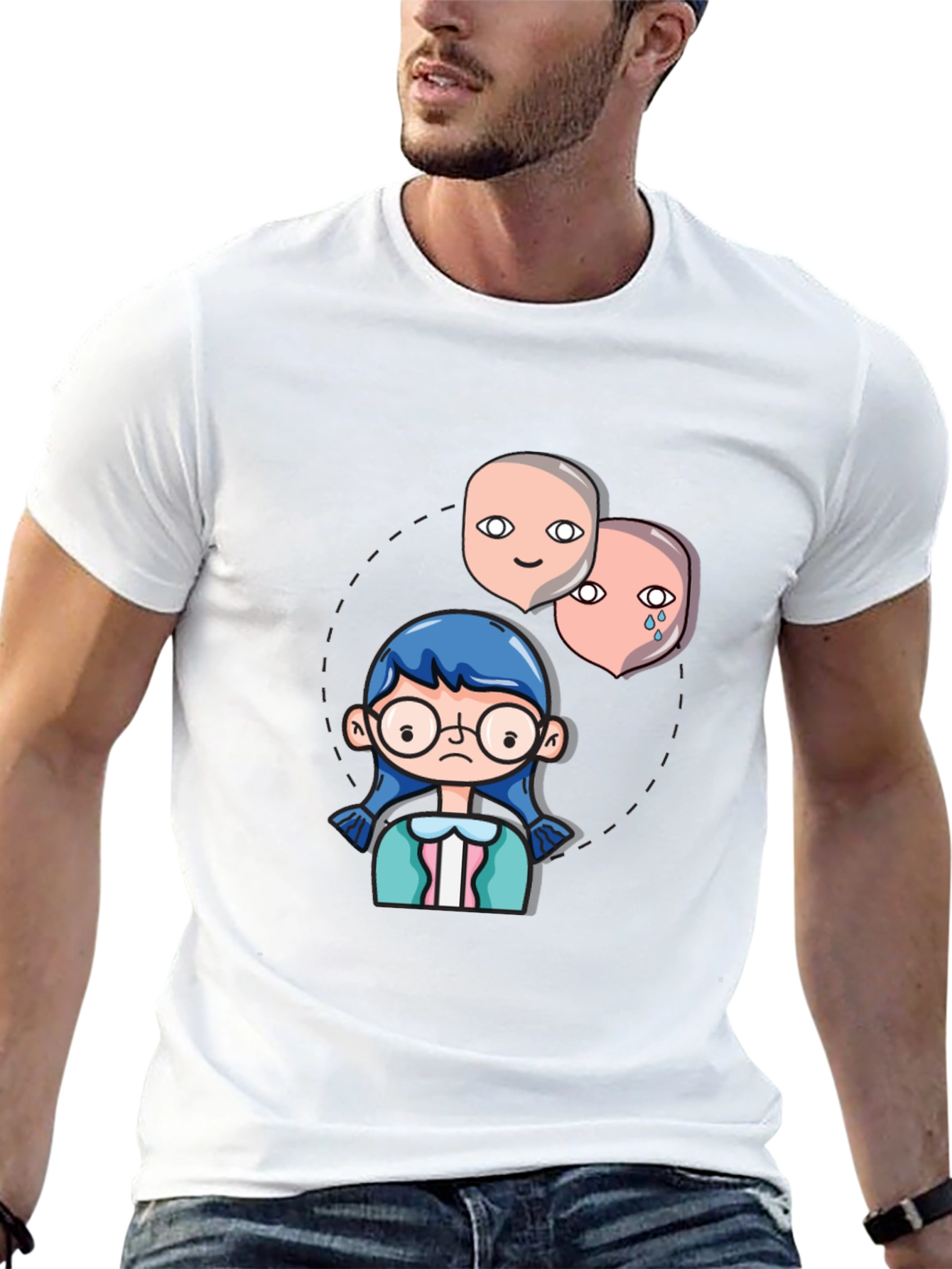 Black Emotional Cartoon Graphic Tee - Black view 13