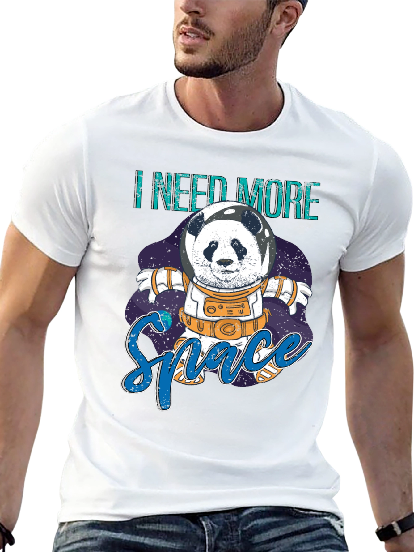 Black I Need More Space Panda Astronaut Graphic T-Shirt view 13