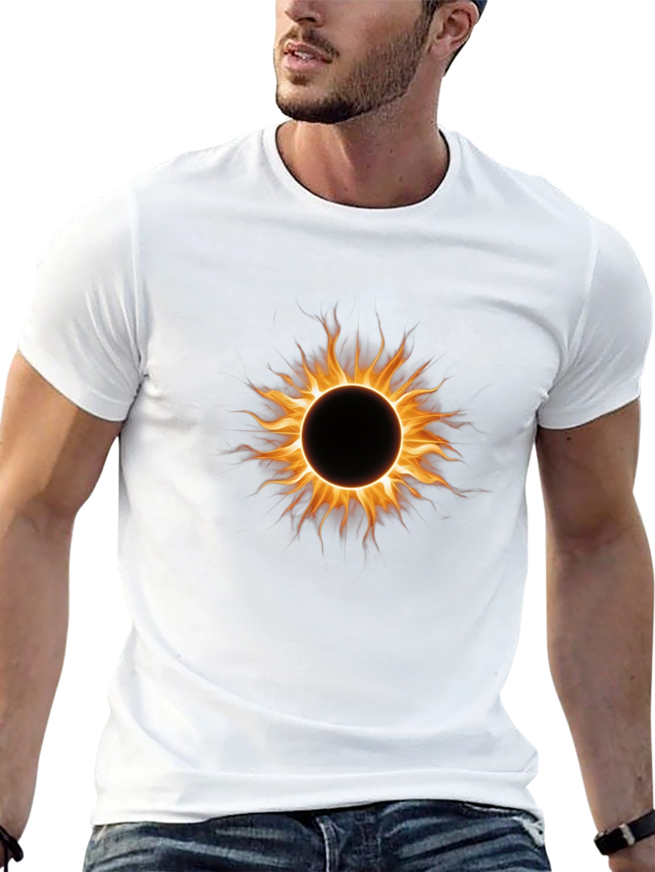 Black Fiery Eclipse Graphic Tee - Black Cotton Blend Shirt view 13