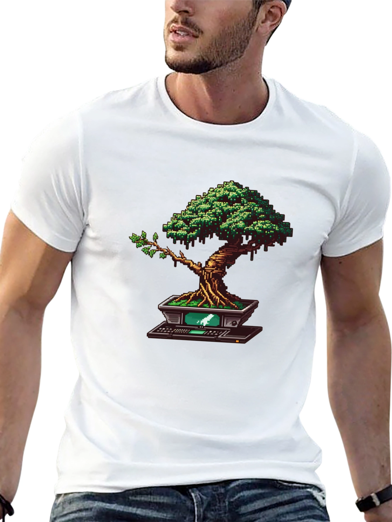 Black Pixel Bonsai Tree T-Shirt view 13