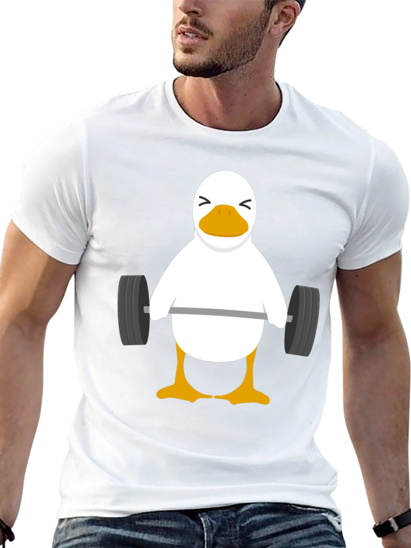 Black Funny Weightlifting Duck Graphic T-Shirt view 13
