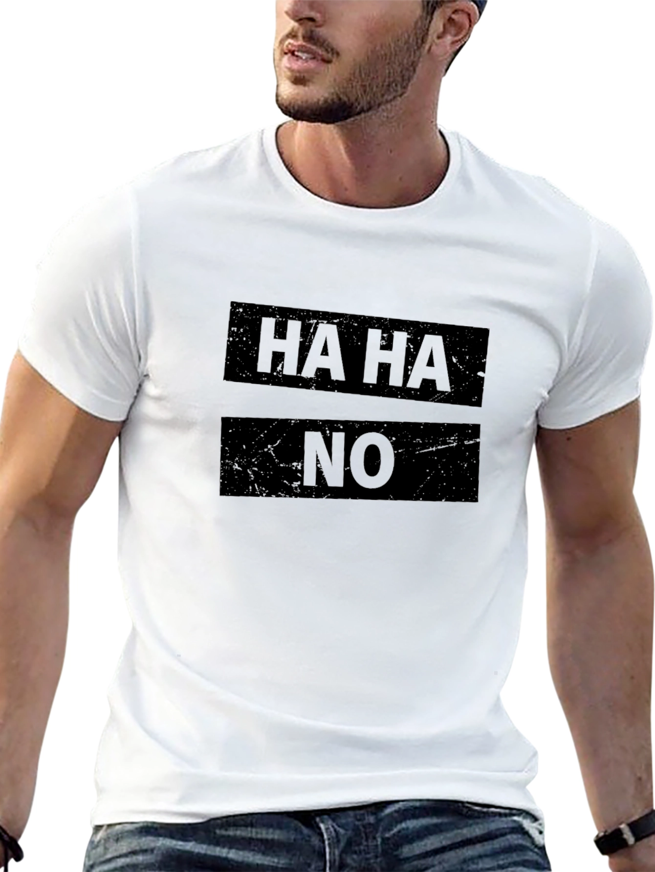 Black Humorous 'HA HA NO' Graphic Black T-Shirt view 13
