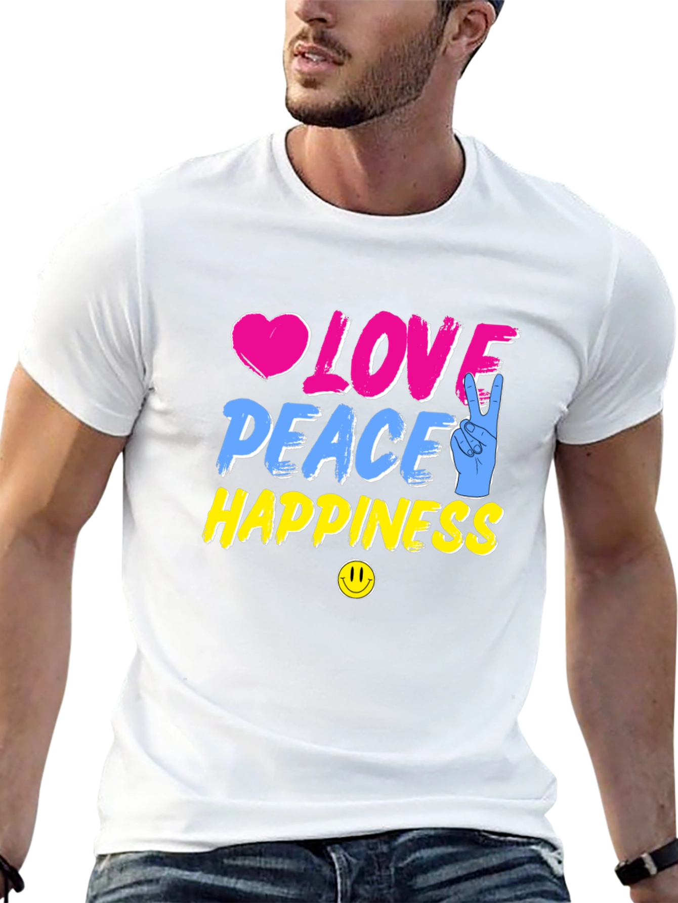 Black Love Peace Happiness Graphic T-Shirt view 13