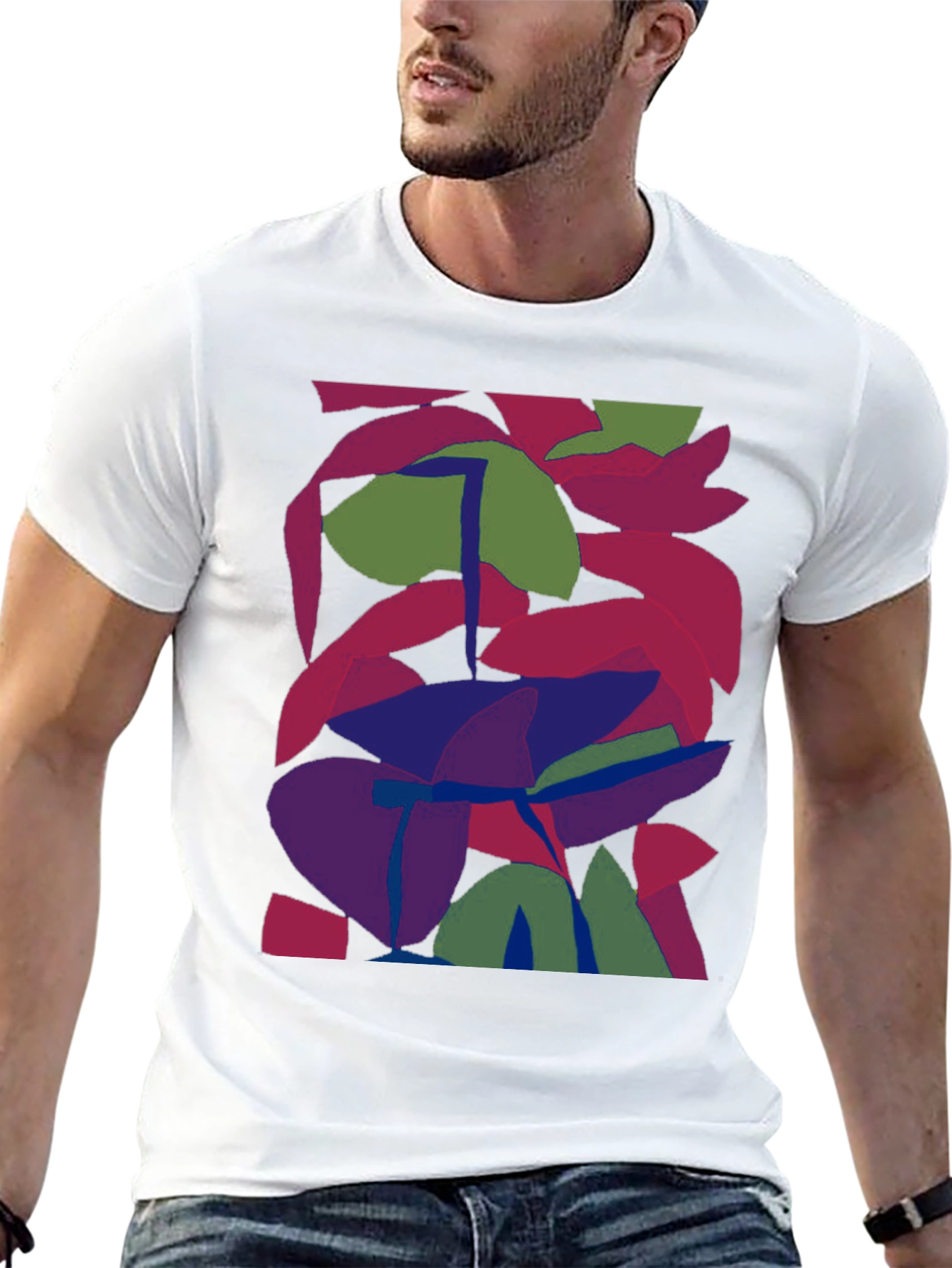 Black Abstract Leaf Design Black T-Shirt view 13