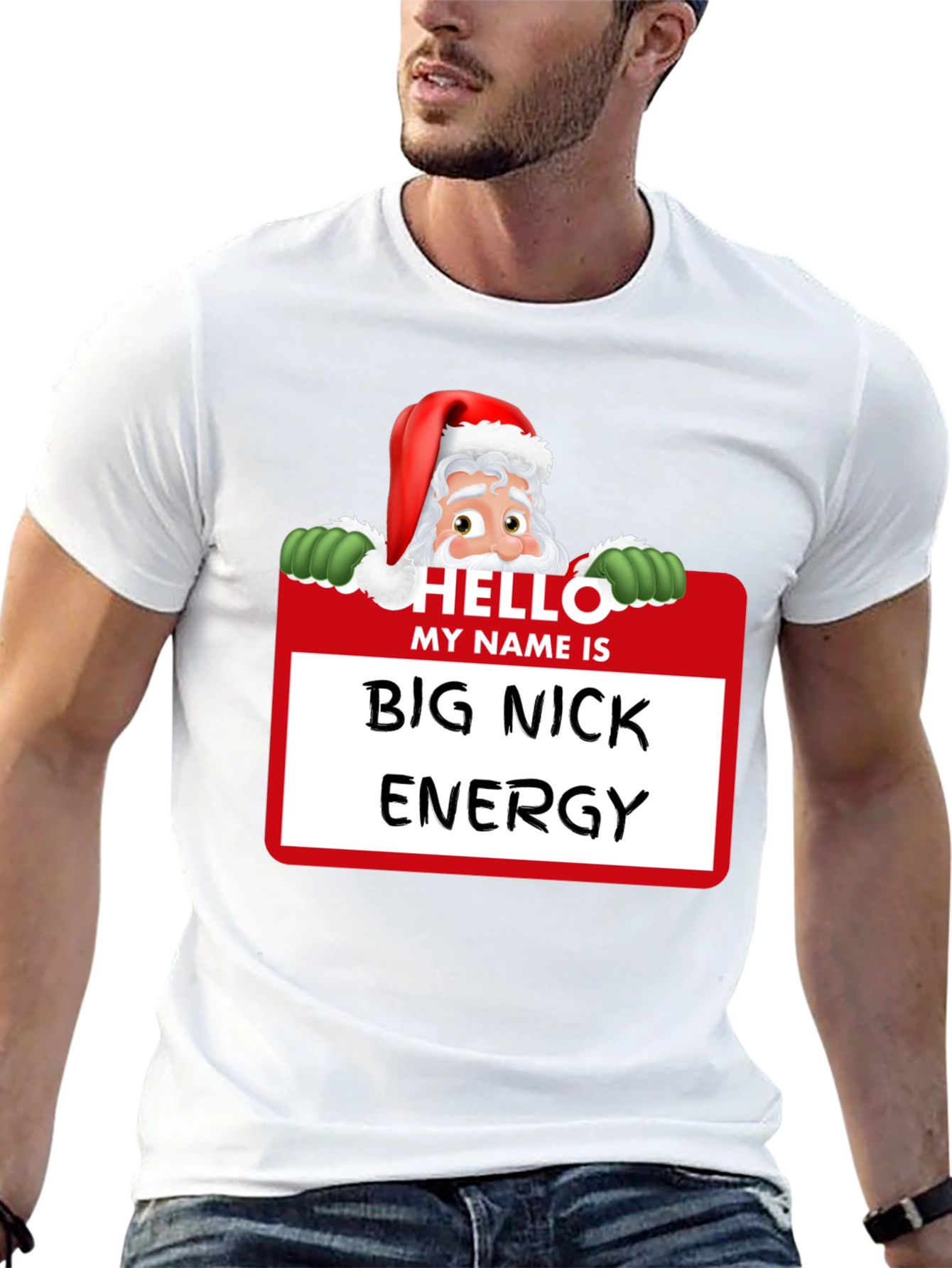 Black Big Nick Energy Santa Holiday T-Shirt view 13