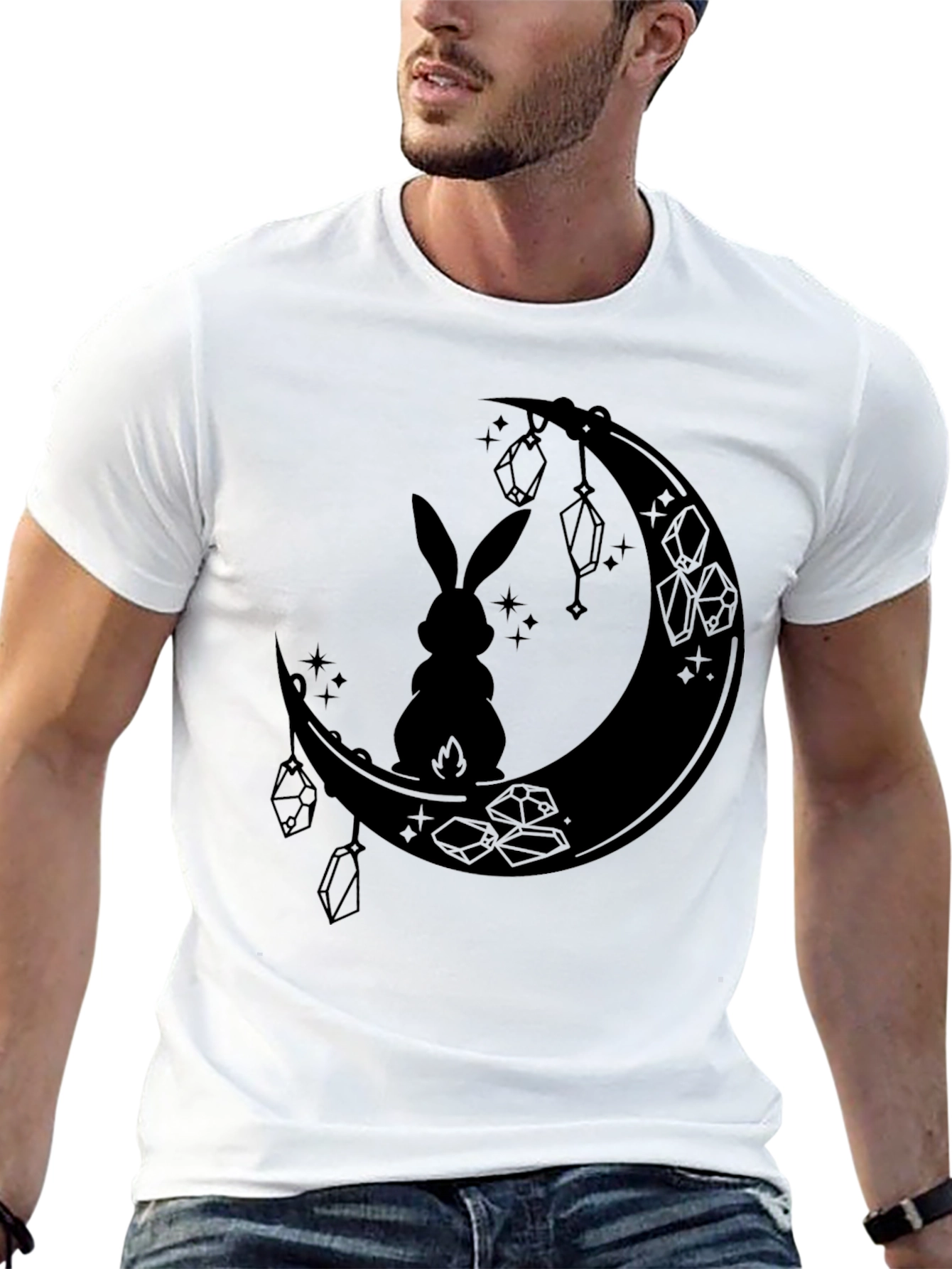 Black Moonlit Hare Graphic Tee - Stylish Black T-Shirt view 13