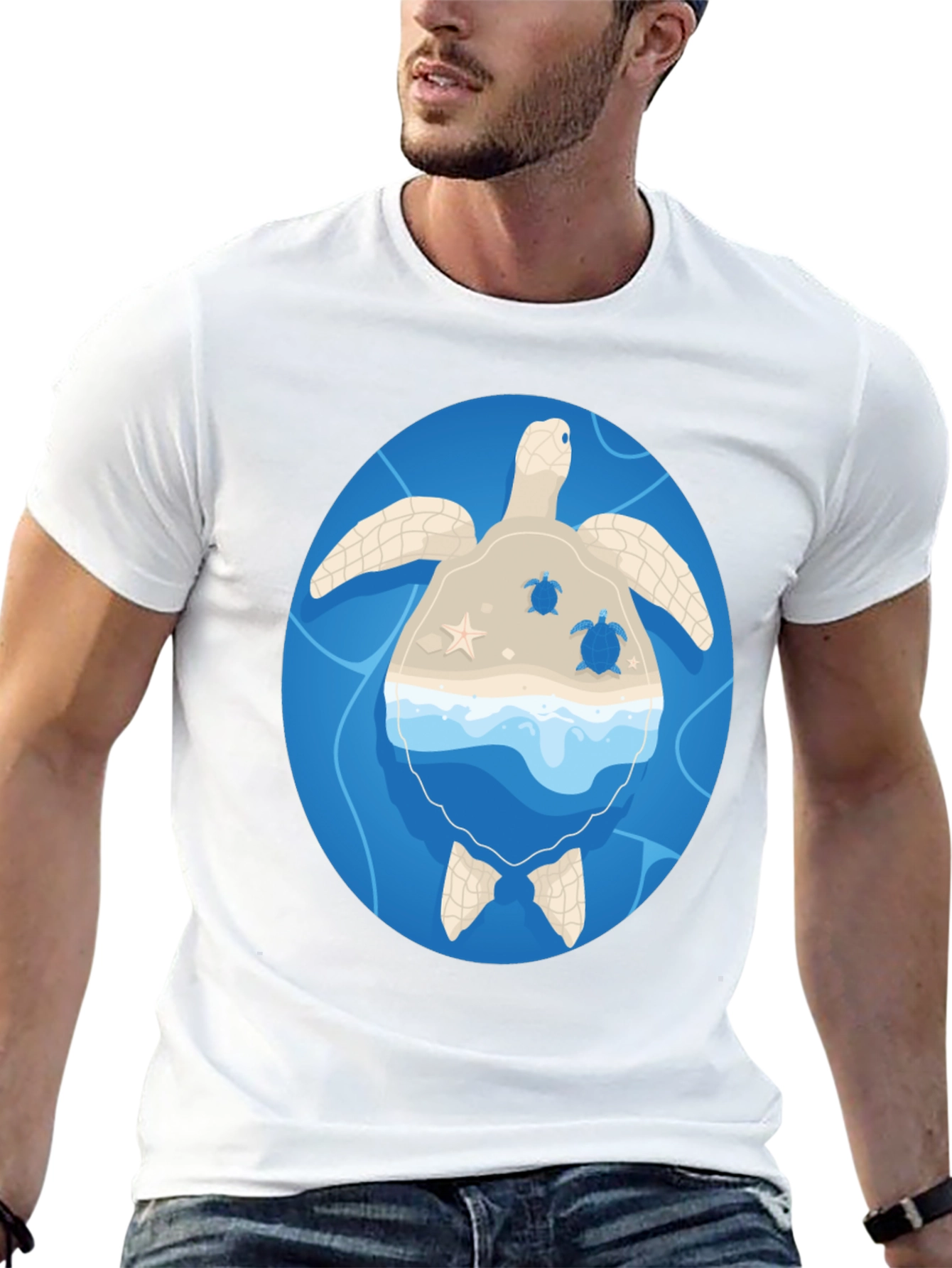 Black Sea Turtle Island Graphic Tee - Black view 13