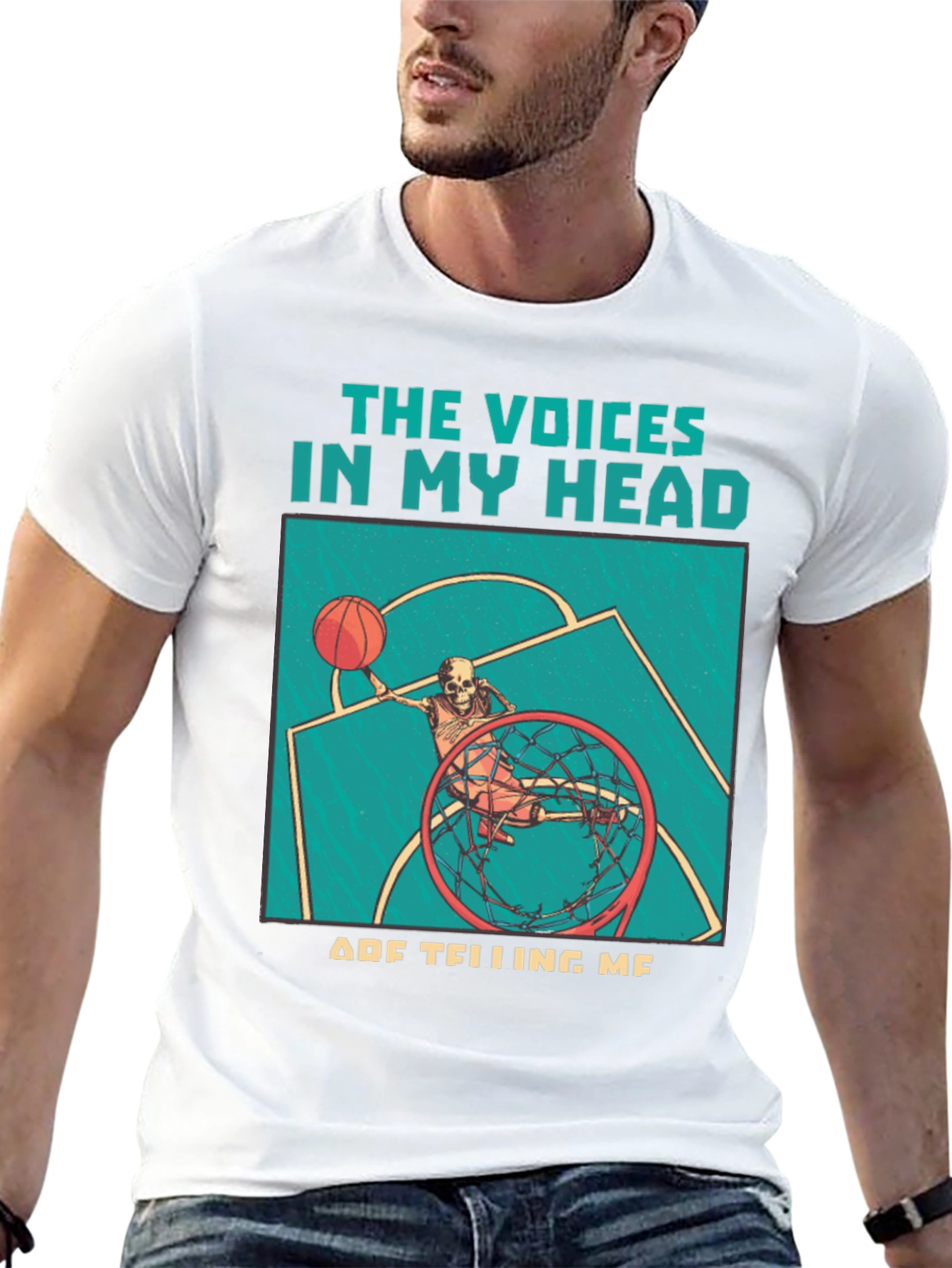 Black Voices in My Head Basketball Skeleton T-Shirt view 13