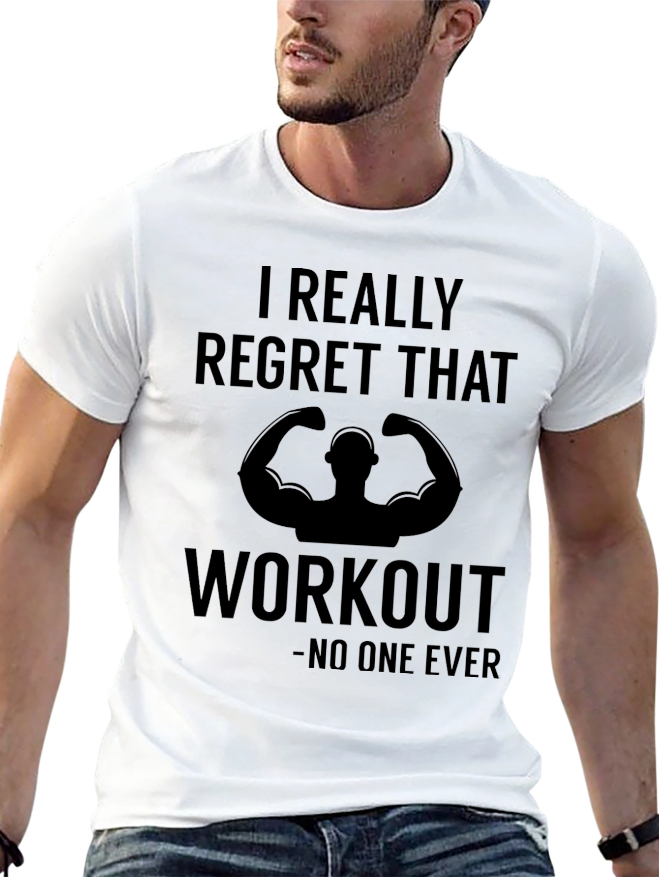 Black Funny Workout T-Shirt - I Regret That Workout, No One Ever view 13