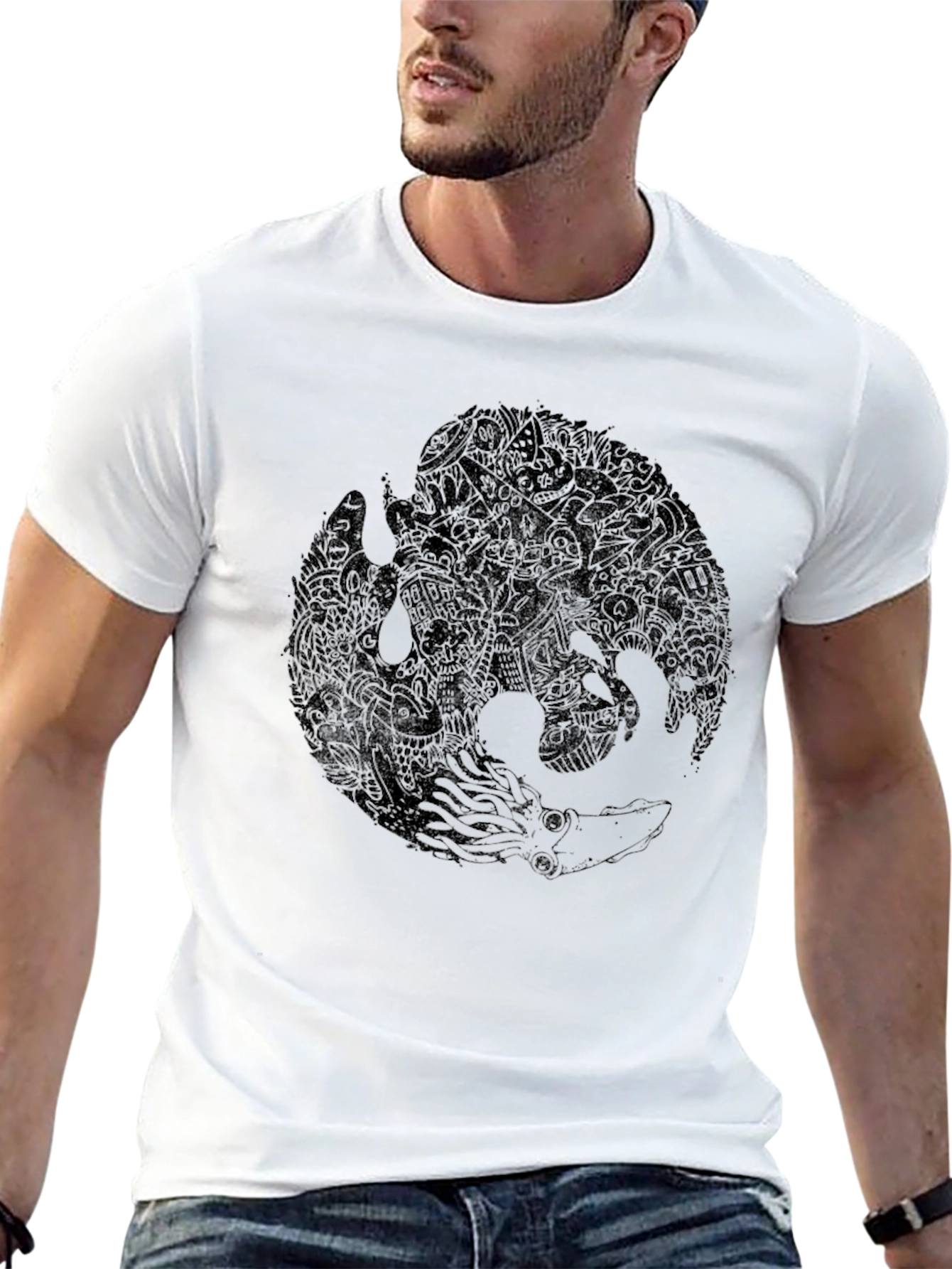 Black Abstract Octopus Graphic Tee - Black view 13