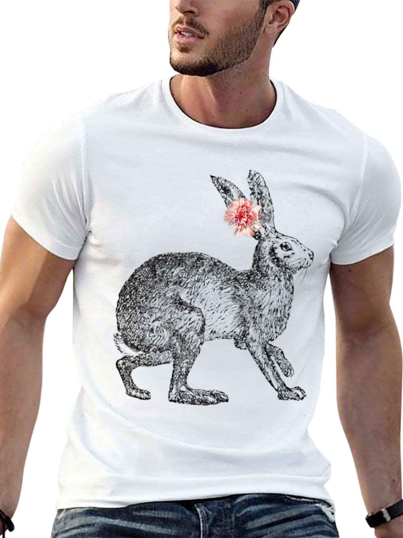 Bunny Graphic Tee - Black Casual Cotton T-Shirt - 13