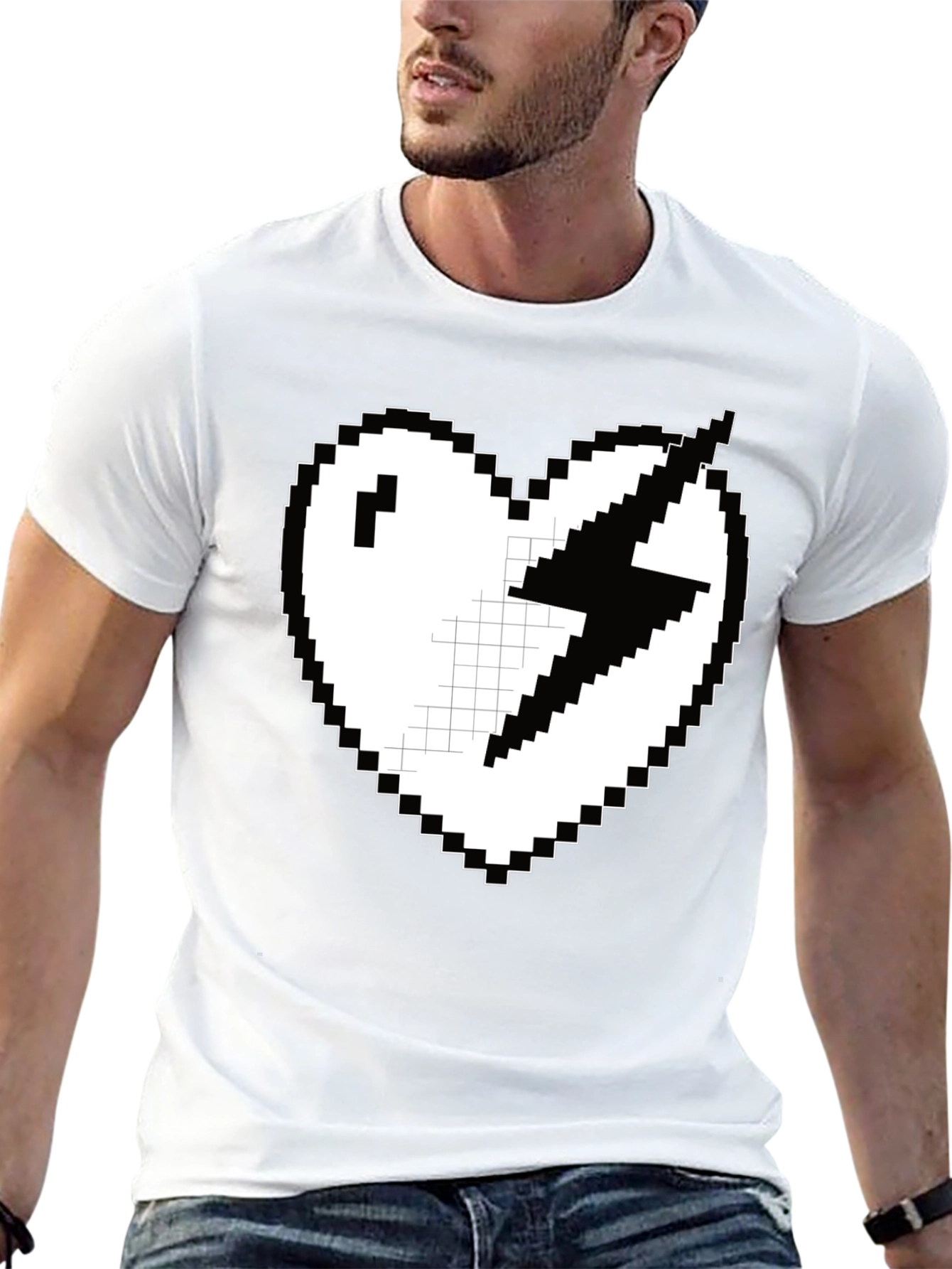 Black Pixel Heart Lightning Bolt Graphic Tee - Black view 13
