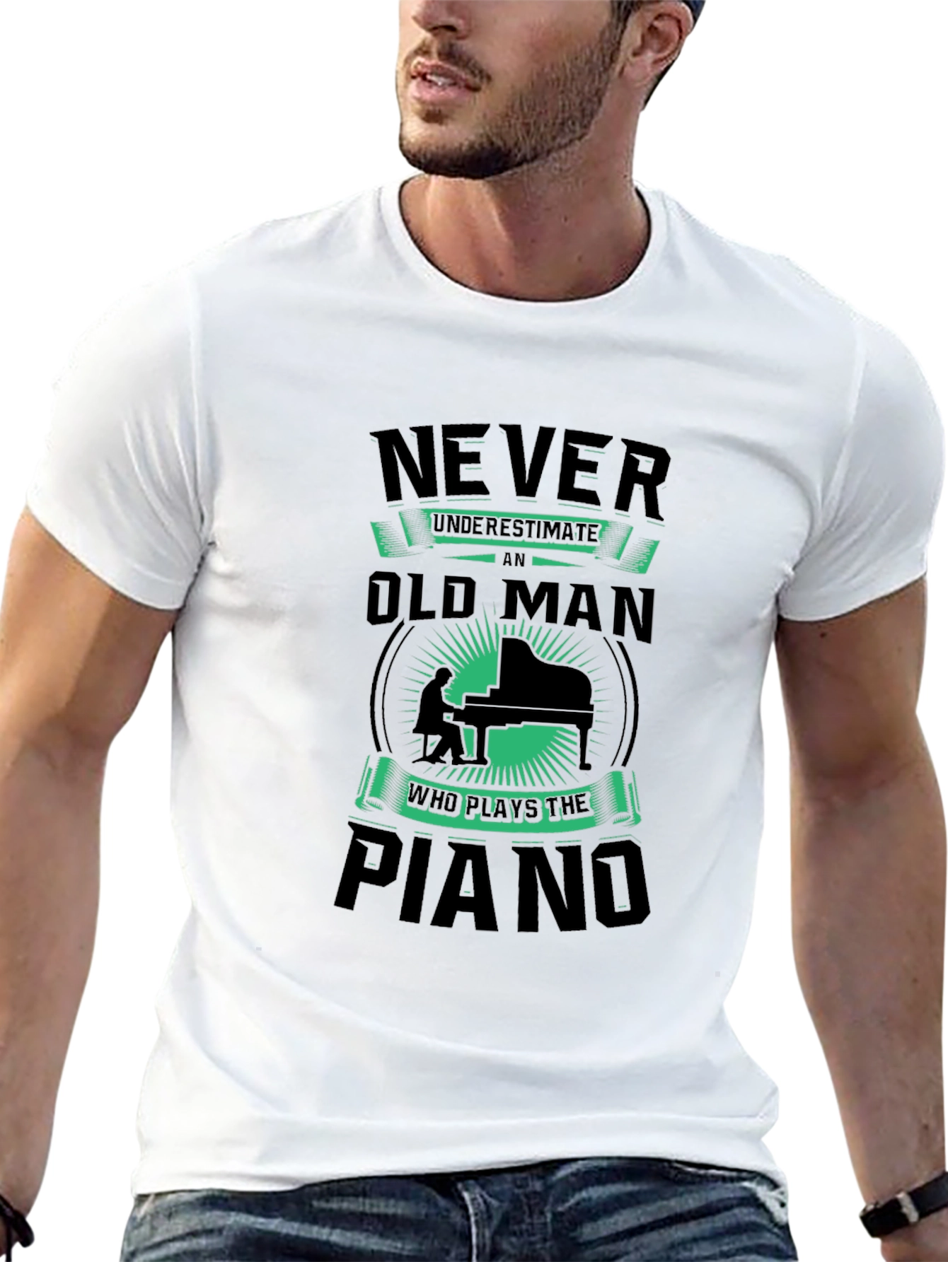 Black Never Underestimate Old Man Piano T-Shirt view 13