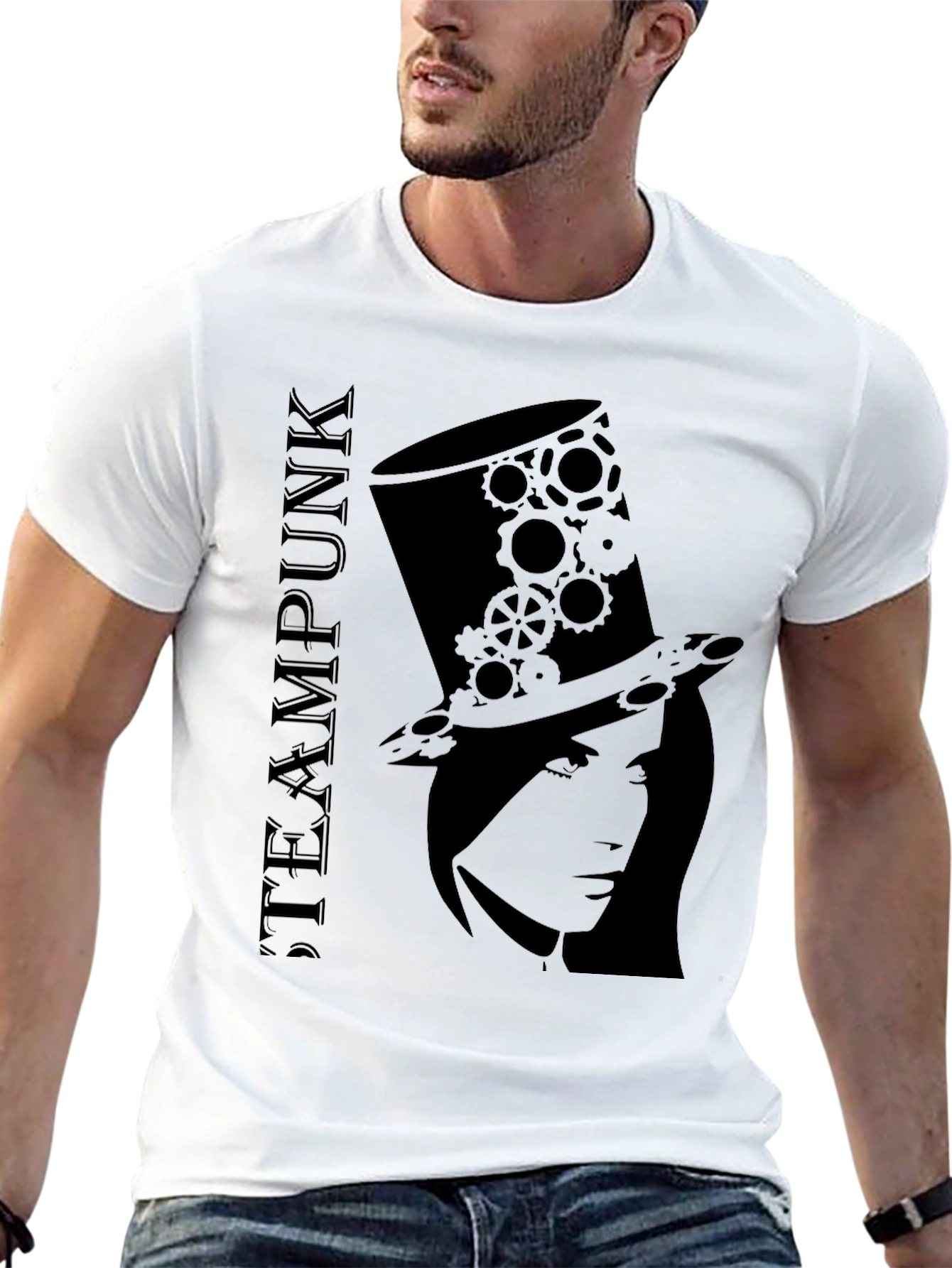 Black Steampunk Top Hat Woman Black T-Shirt view 13