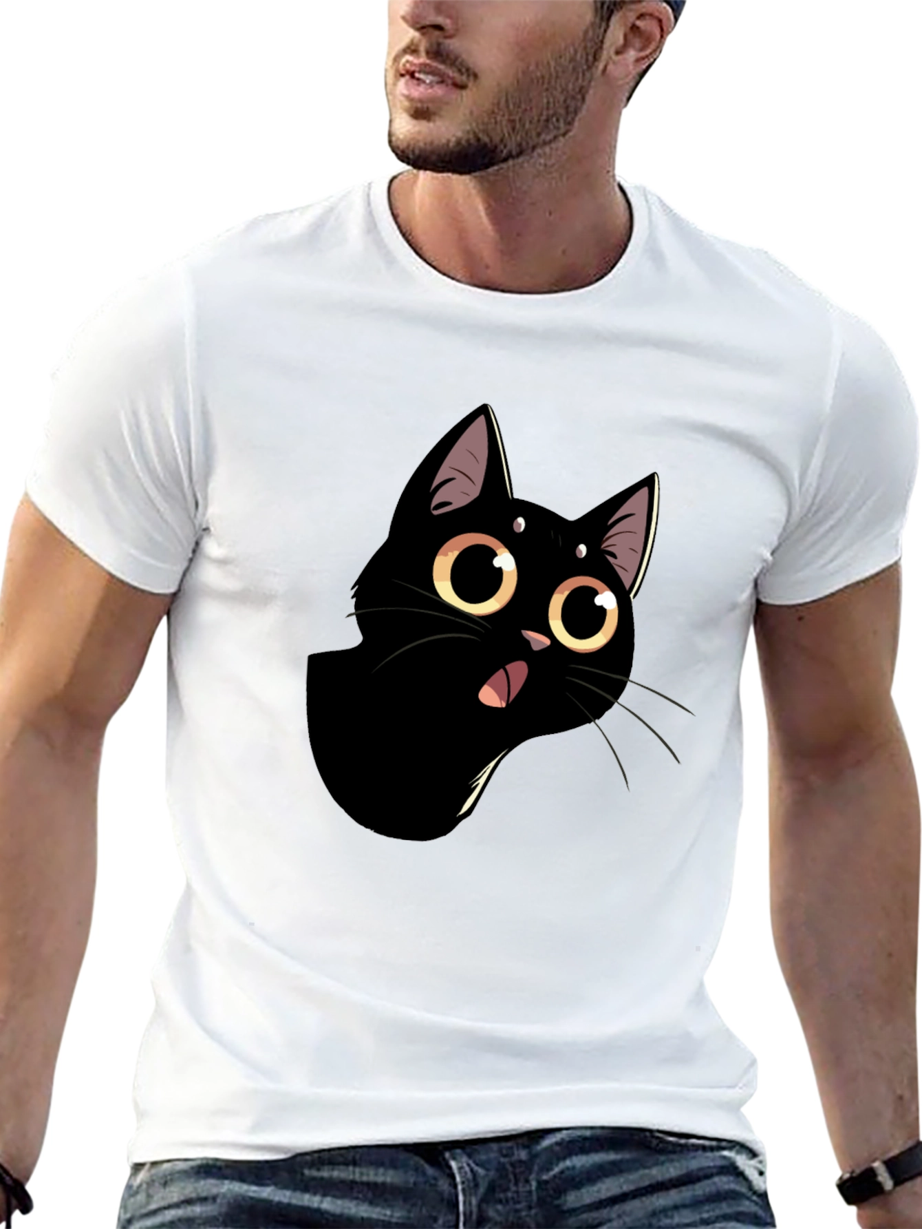 Black Funny Black Cat Graphic Tee view 13