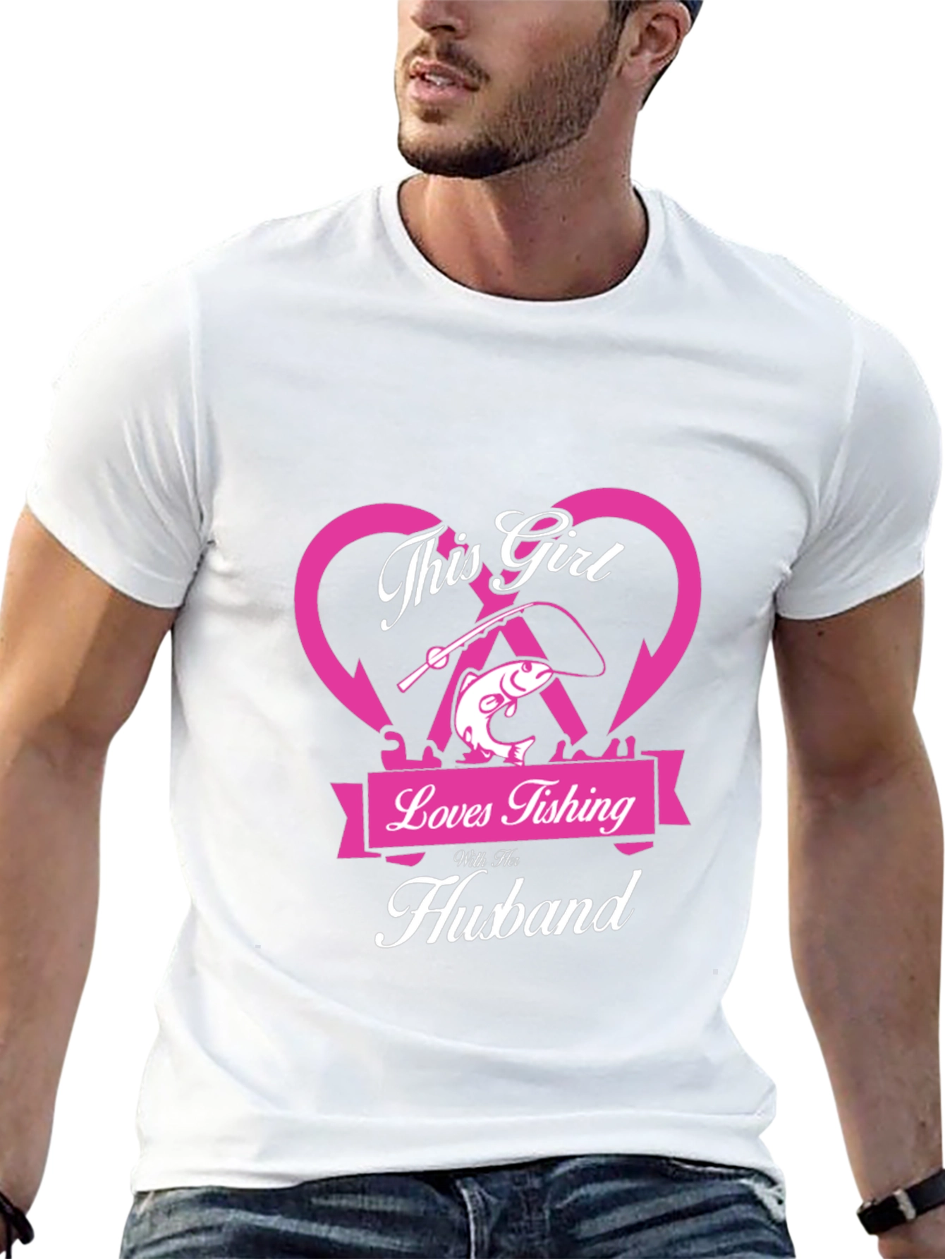Black Fishing Girl T-Shirt - Loves Fishing With Her Husband view 13