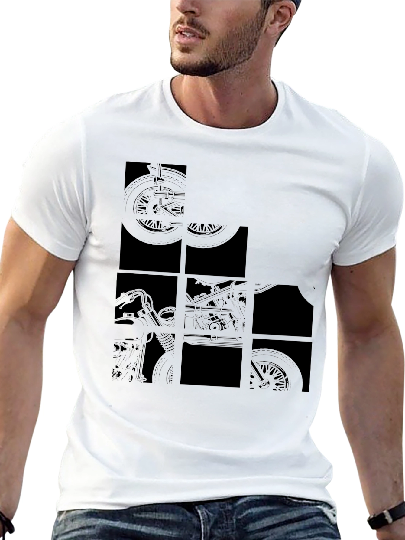 Black Men's Black Motorcycle Graphic T-Shirt view 13