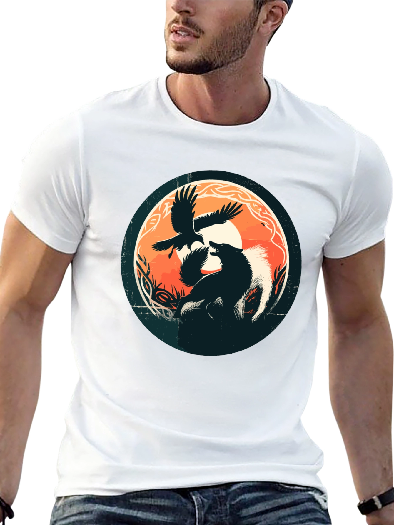 Black Wolf & Raven Graphic Tee - Black Cotton Blend Shirt view 13