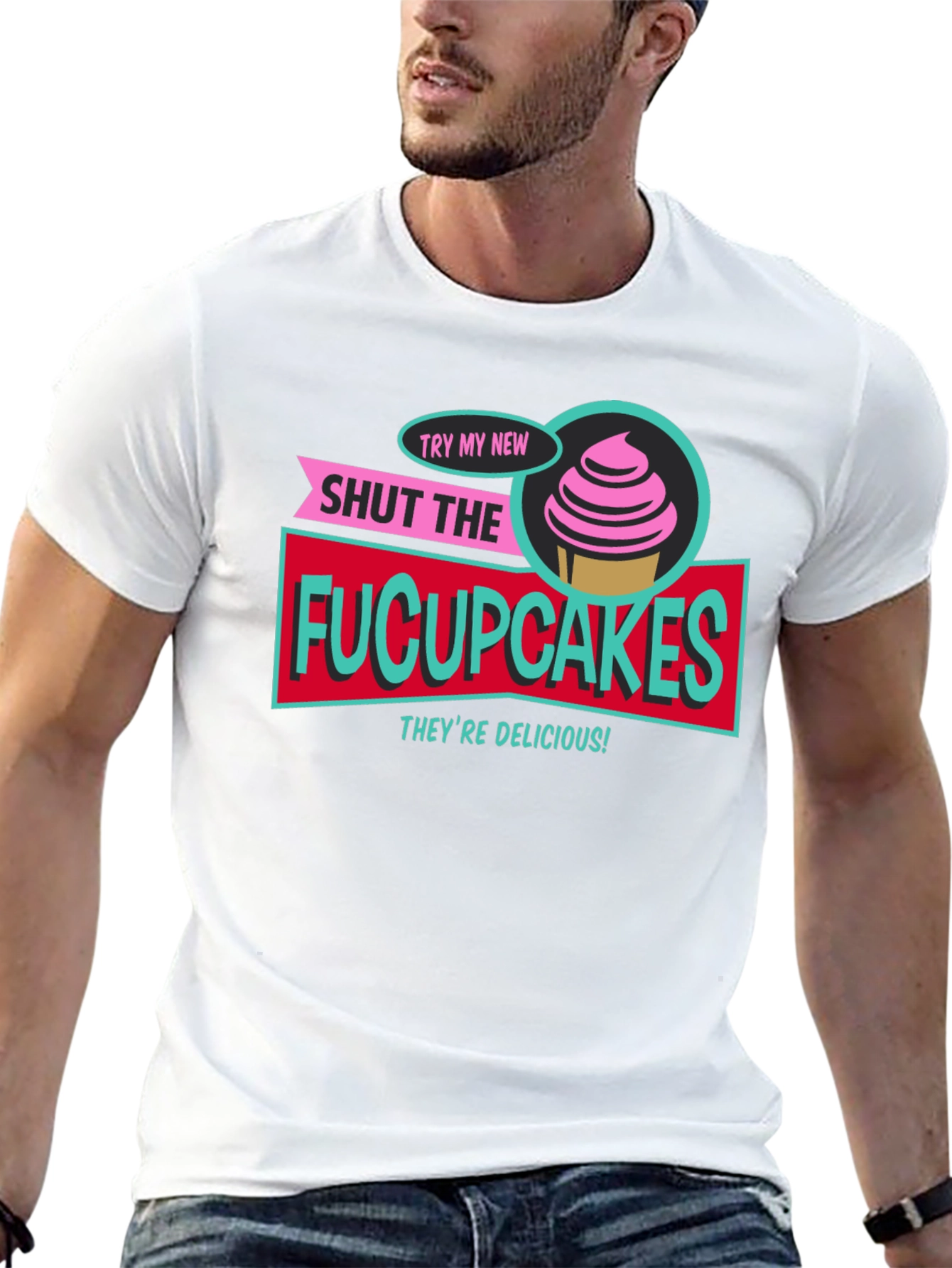 Black Shut The Fucupcakes Funny Graphic T-Shirt view 13